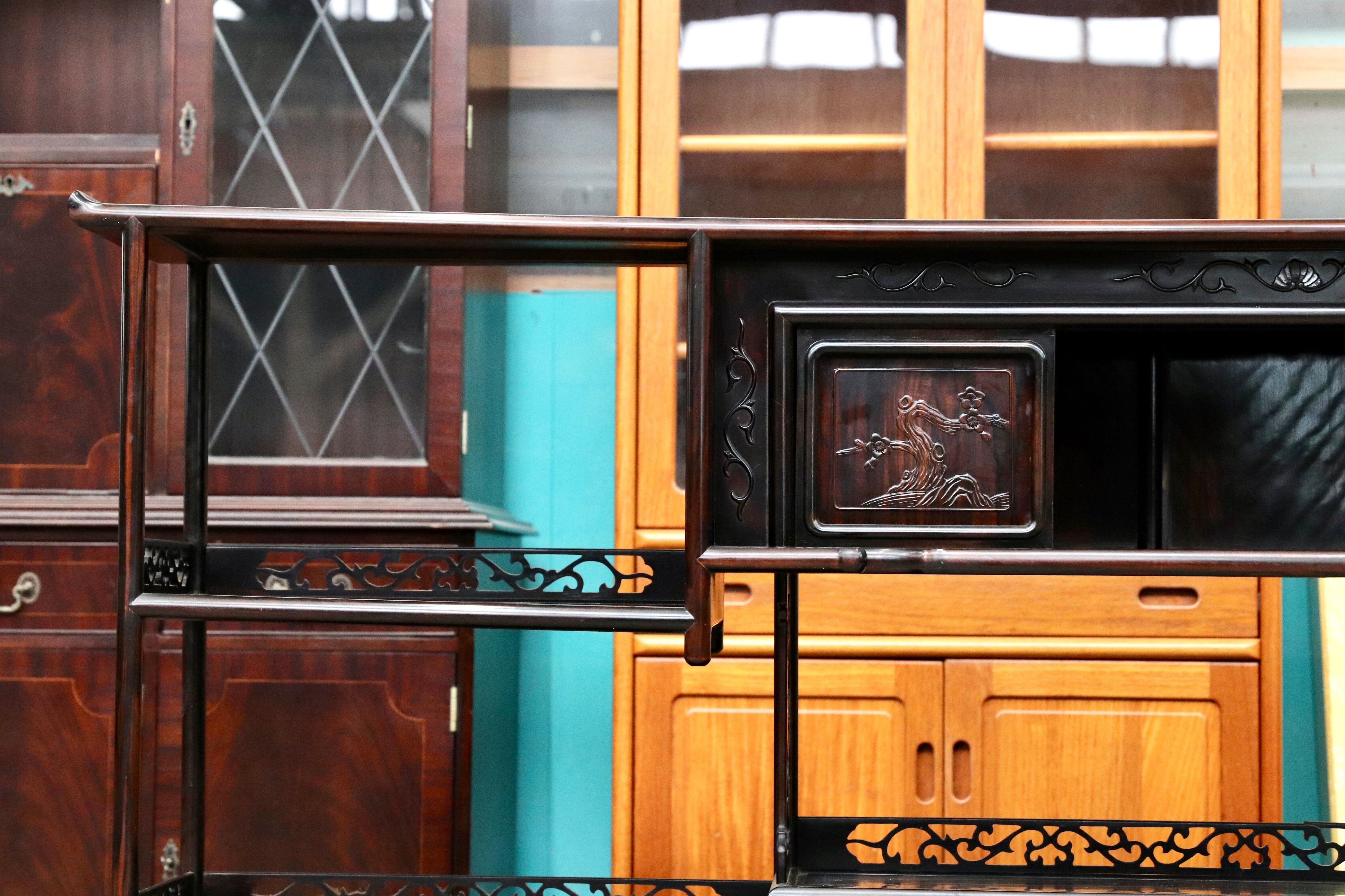 GMIS270○黒檀 茶棚 飾り棚 サイドボード リビングボード キャビネット 和家具 和室 和モダン 唐木家具 レトロ 最高級 アンティーク