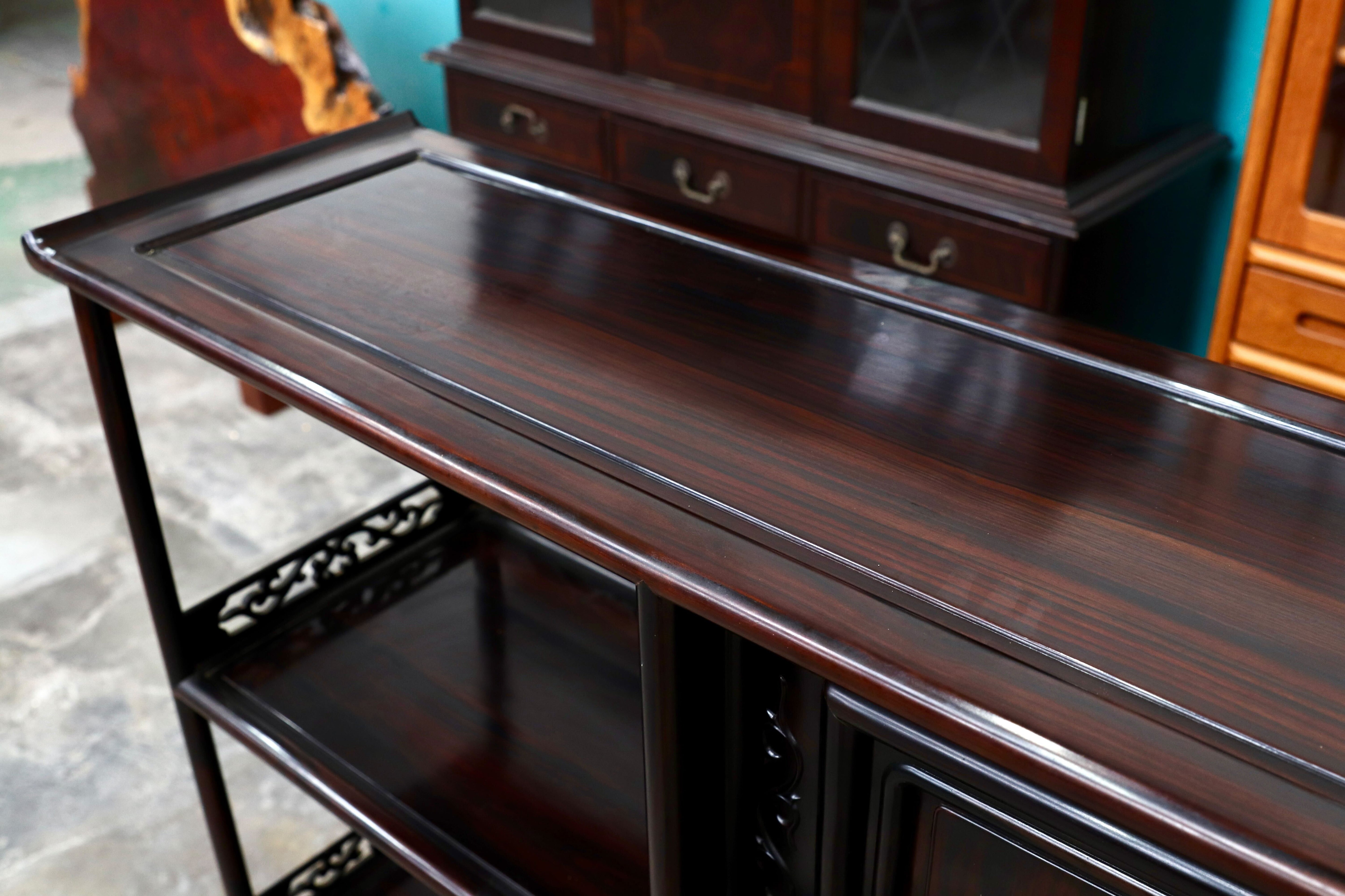 GMIS270○黒檀 茶棚 飾り棚 サイドボード リビングボード キャビネット 和家具 和室 和モダン 唐木家具 レトロ 最高級 アンティーク