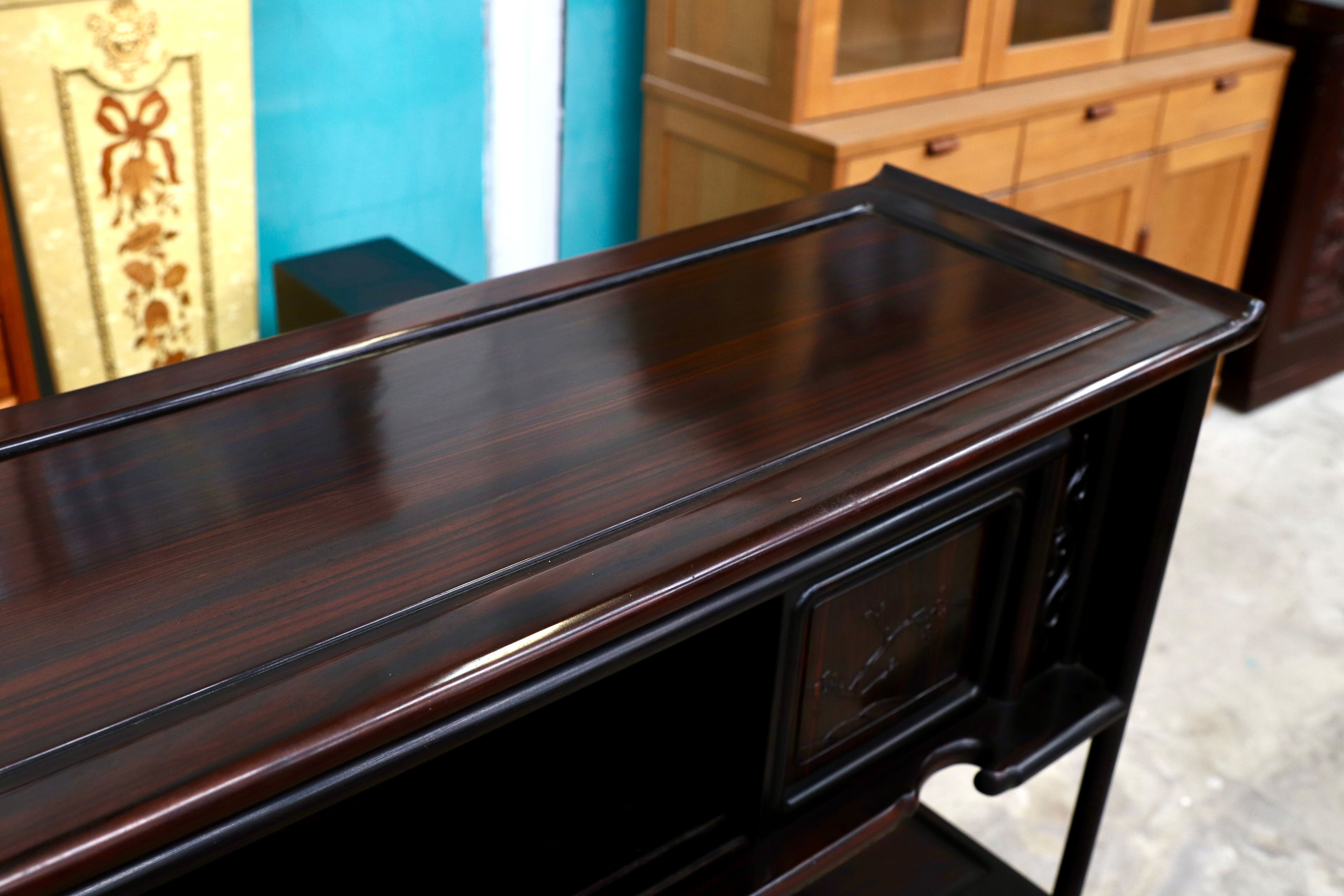 GMIS270○黒檀 茶棚 飾り棚 サイドボード リビングボード キャビネット 和家具 和室 和モダン 唐木家具 レトロ 最高級 アンティーク