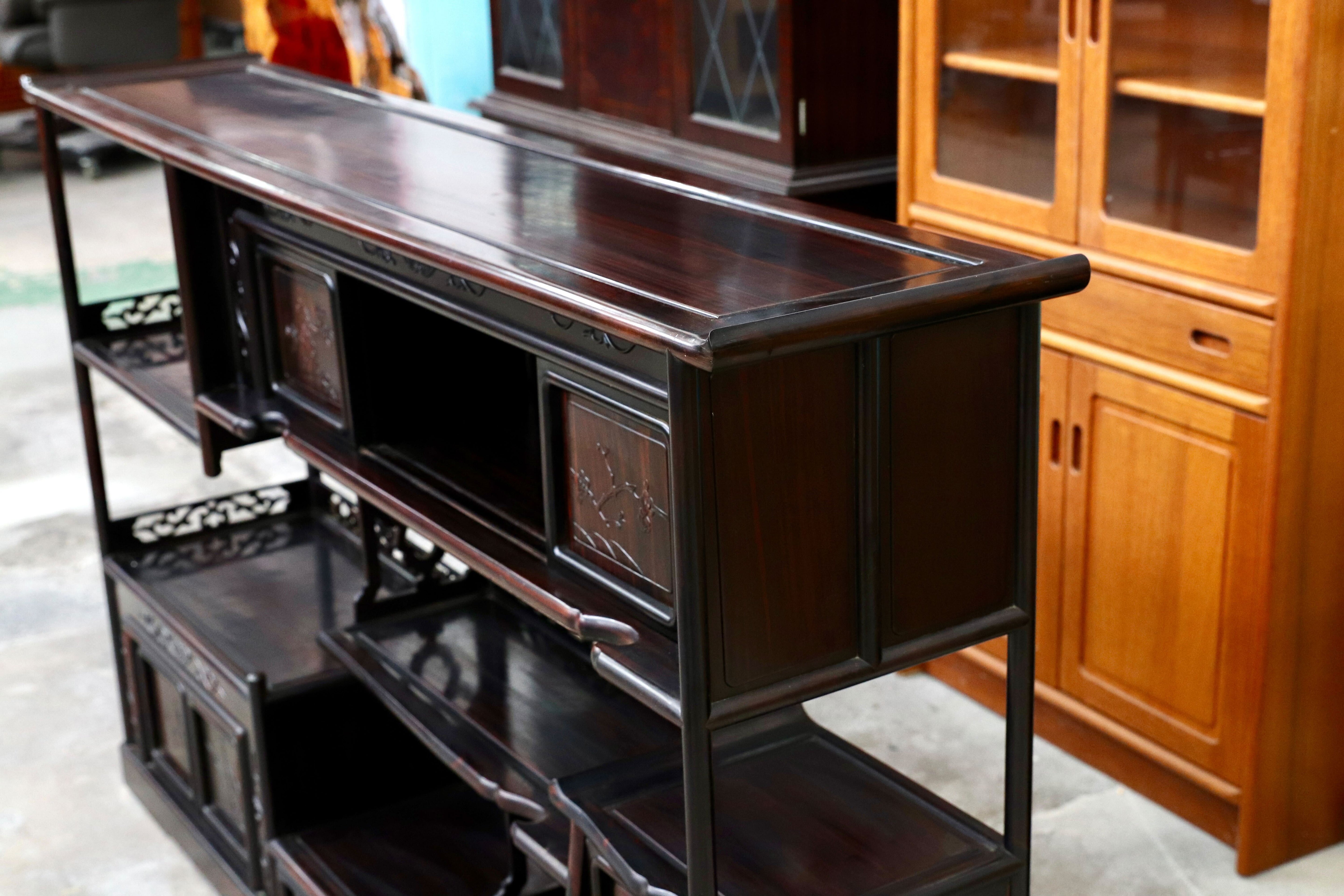 GMIS270○黒檀 茶棚 飾り棚 サイドボード リビングボード キャビネット 和家具 和室 和モダン 唐木家具 レトロ 最高級 アンティーク