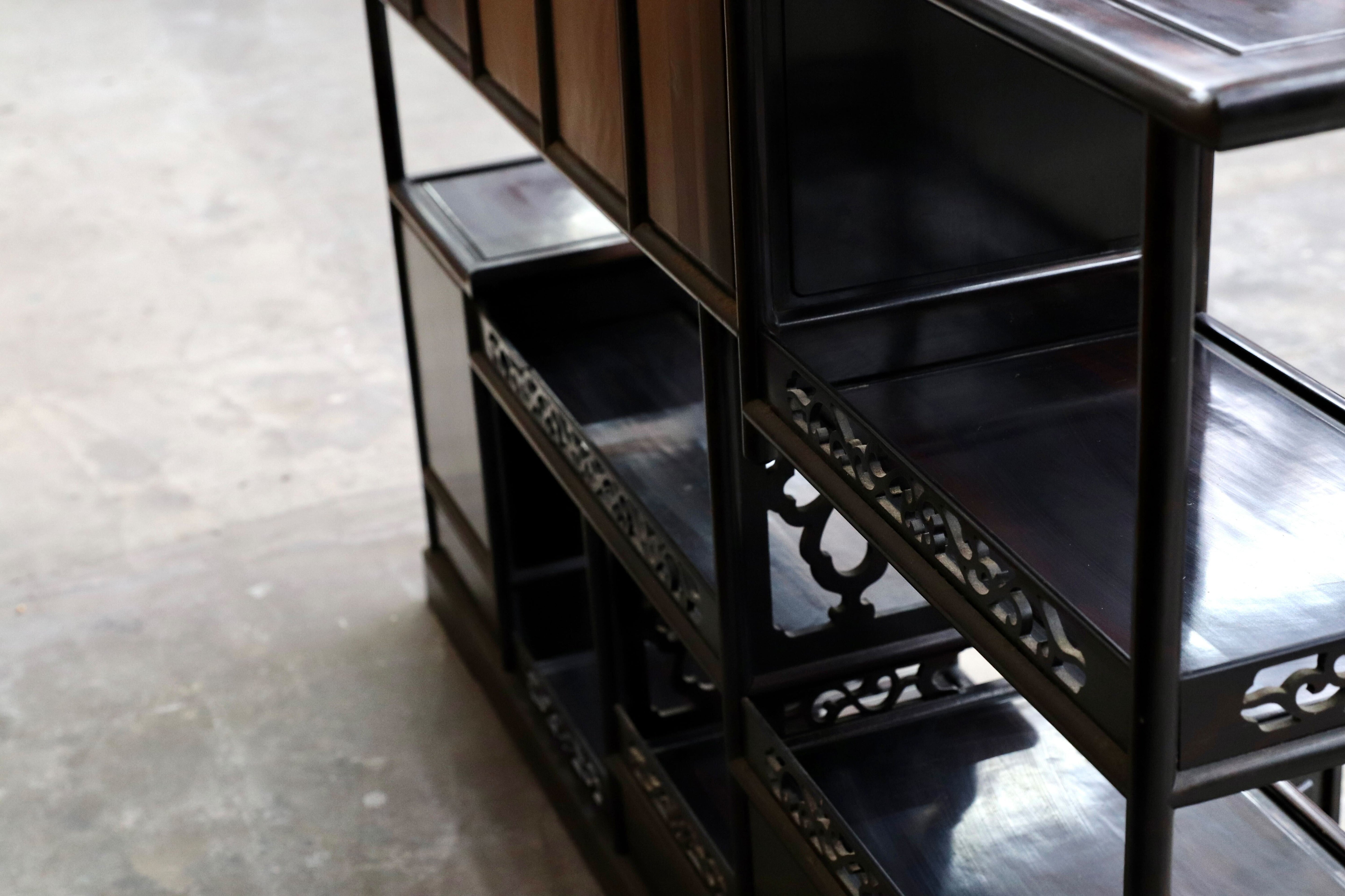 GMIS270○黒檀 茶棚 飾り棚 サイドボード リビングボード キャビネット 和家具 和室 和モダン 唐木家具 レトロ 最高級 アンティーク