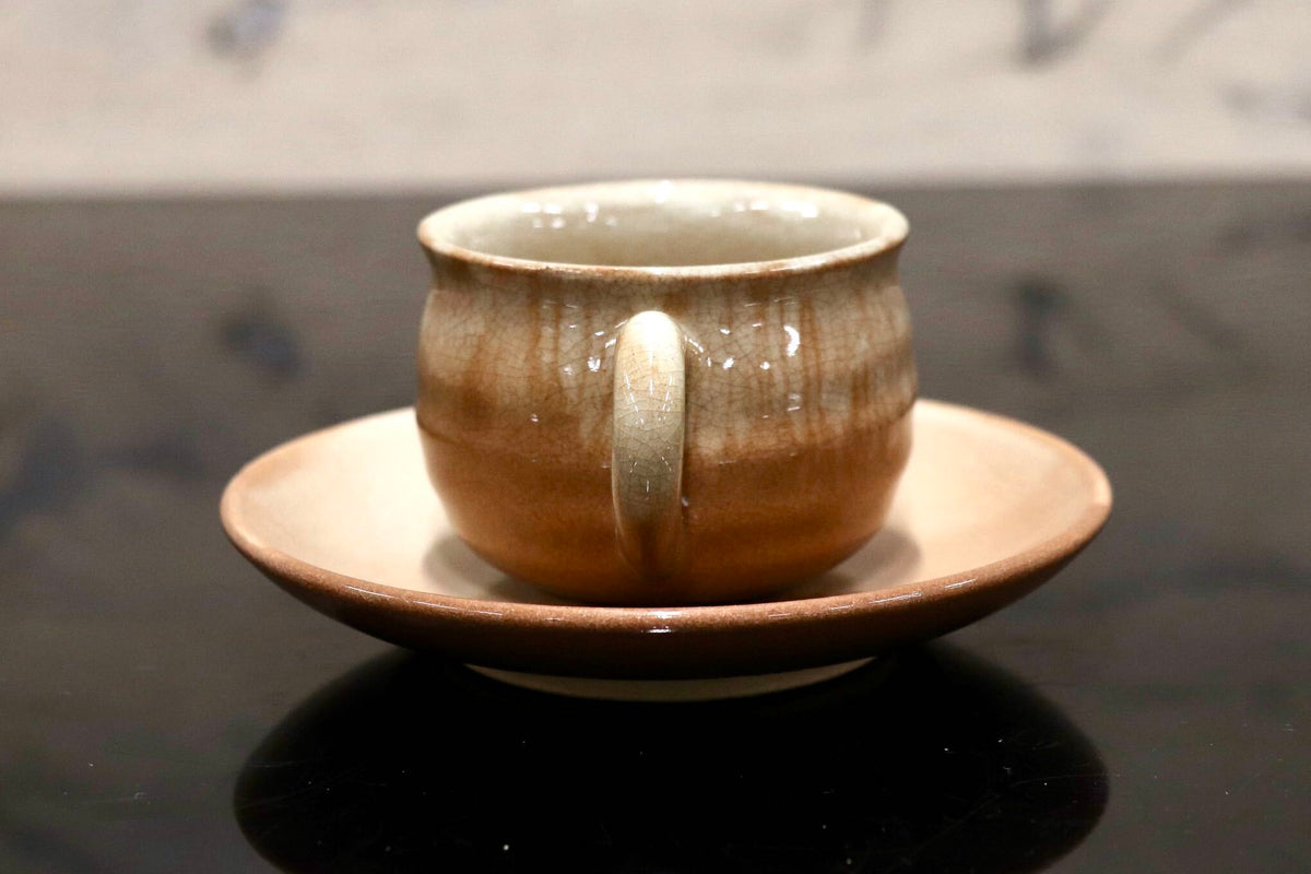 GMJH332AE◯萩焼 カップ ソーサー コーヒーカップ 珈琲碗皿 珈琲器 フリーカップ 小皿 和食器 陶器 在銘 和モダン