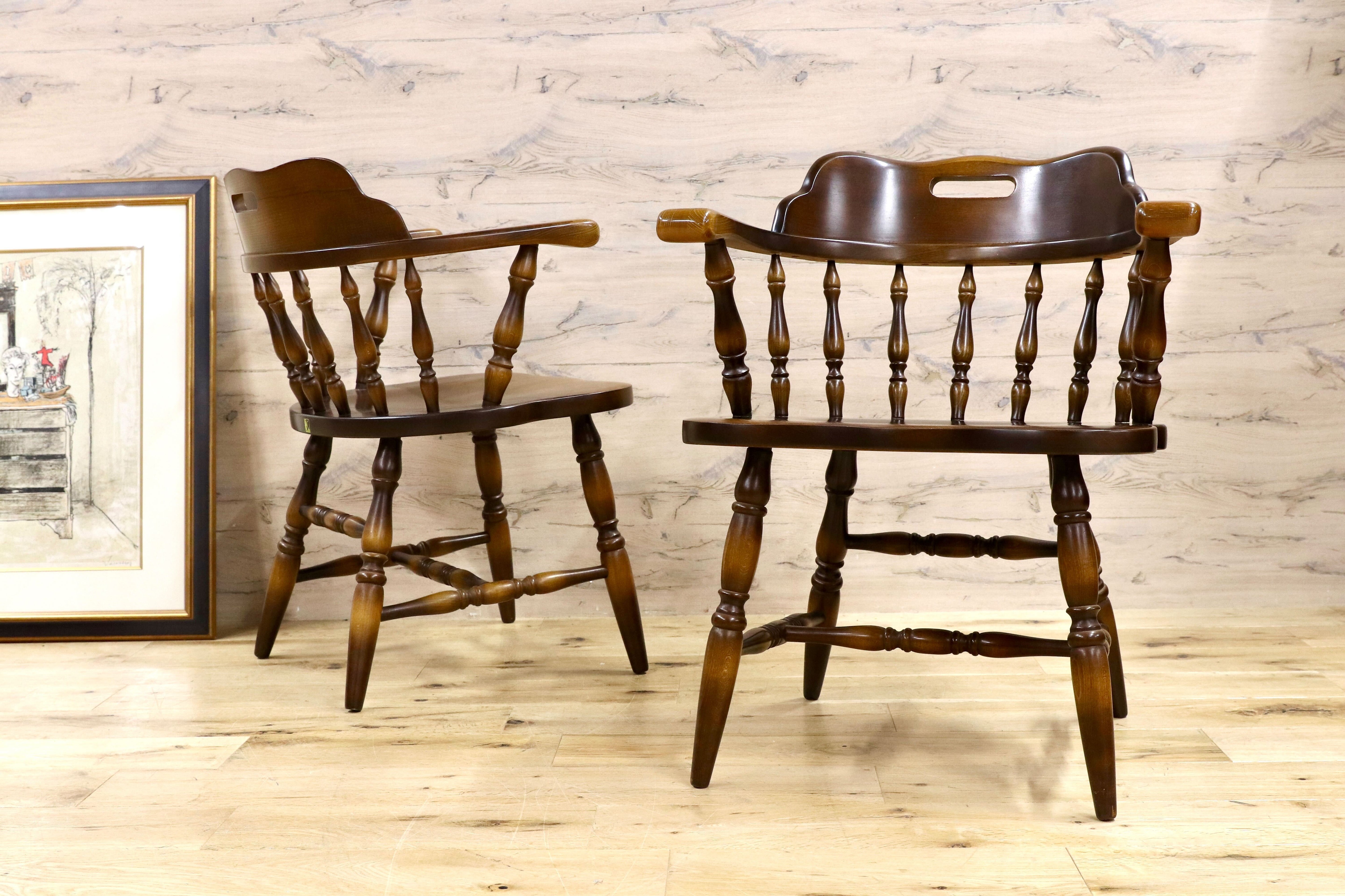 GMGS308A○飛騨産業 / HIDA キツツキ ウィンザーチェア キャプテンチェア ダイニングチェア 2脚セット 椅子 カントリー ブナ材 約16万