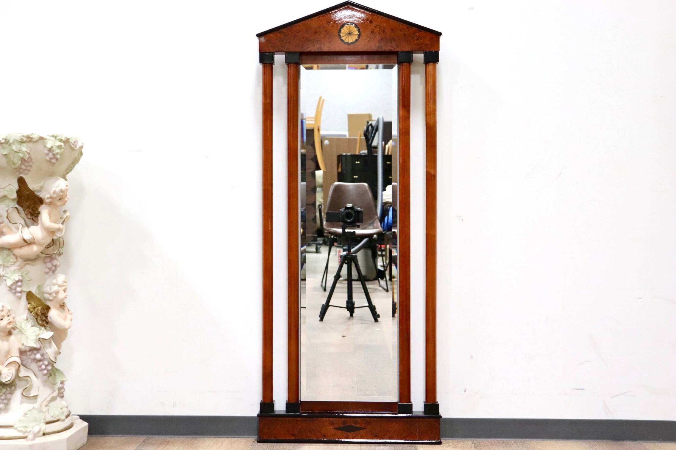 GMGN163A○イタリア製 最高級 鏡 ウォールミラー 姿見 壁掛け式 バーズアイメープル 象嵌細工 クラシック エレガント アンティーク 展示品