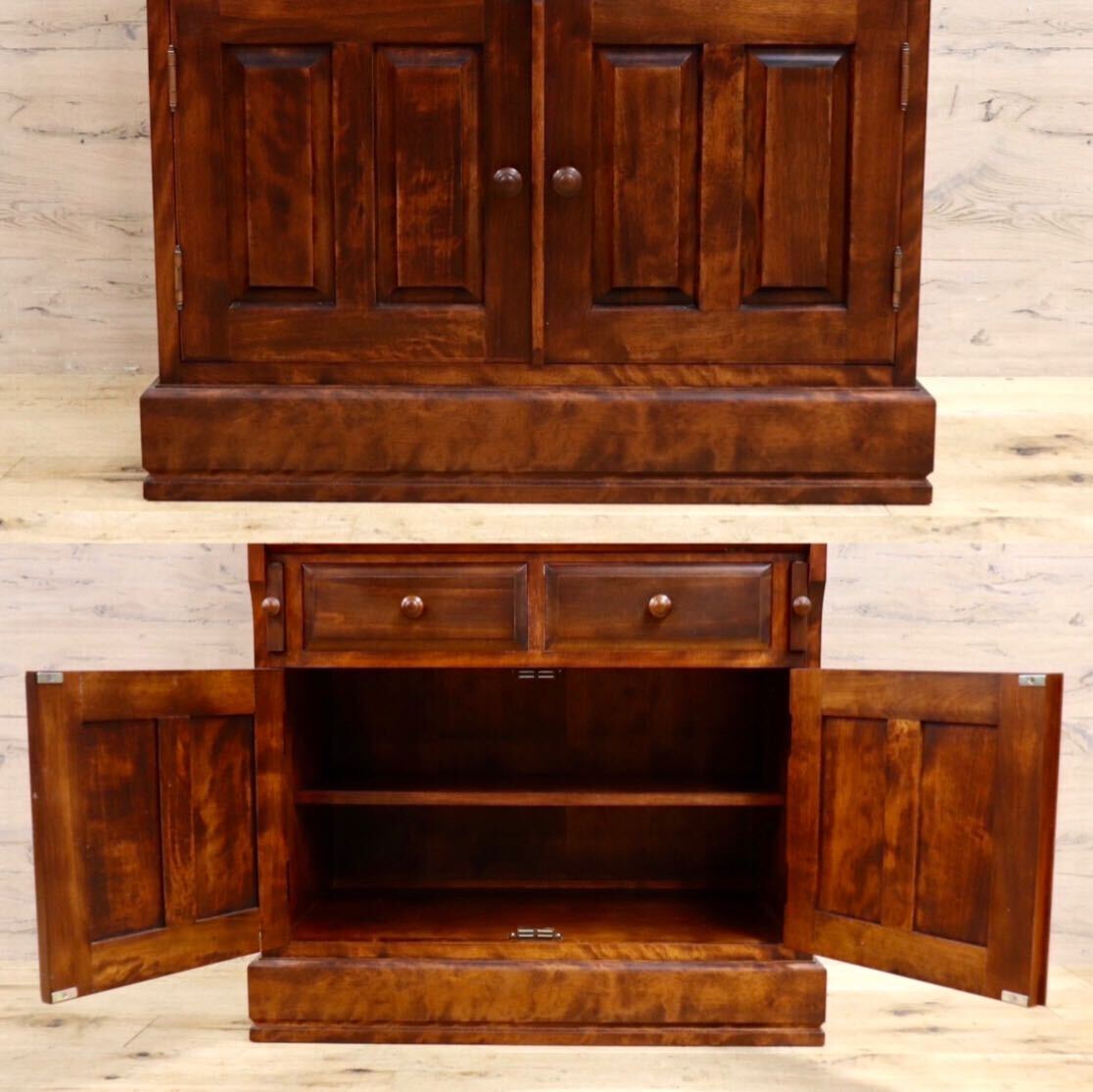 GMIS416○えぞ民芸家具 / 蝦夷民藝家具 ライティングビューロー デスク 学習机 勉強机 本棚 レトロ アンティーク 和家具 和モダン