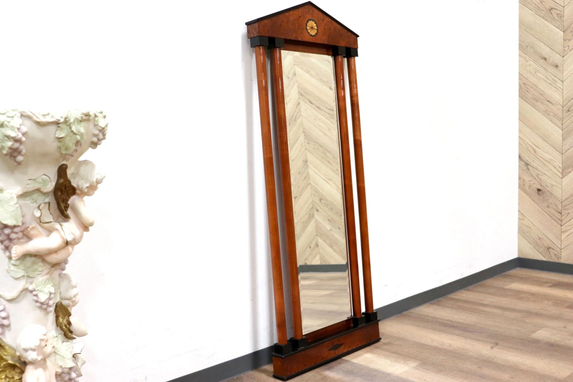 GMGN163A○イタリア製 最高級 鏡 ウォールミラー 姿見 壁掛け式 バーズアイメープル 象嵌細工 クラシック エレガント アンティーク 展示品