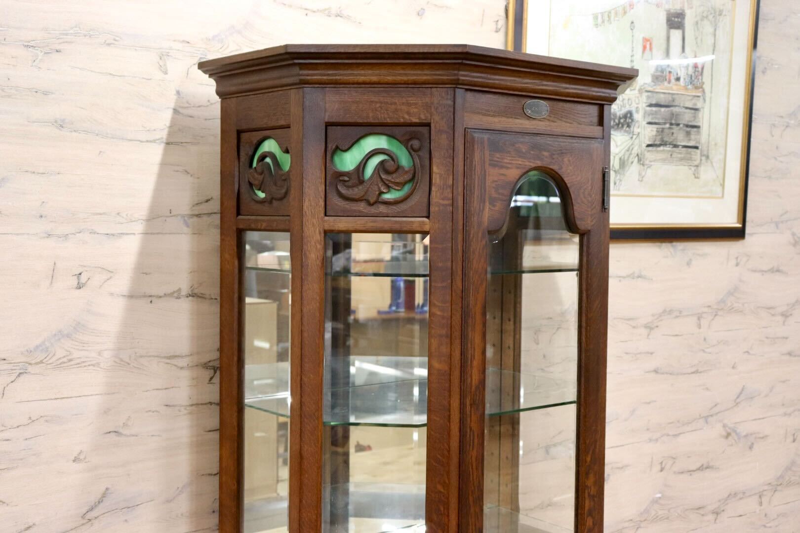 GMIS202○えぞ民芸家具 グレース キュリオケース 飾り棚 ガラスキャビネット ショーケース 店舗什器 EZO 旭川家具 楢材 カントリー