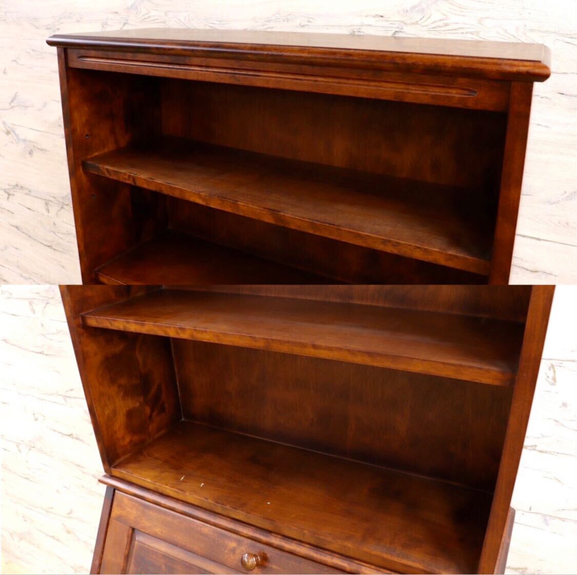 GMIS416○えぞ民芸家具 / 蝦夷民藝家具 ライティングビューロー デスク 学習机 勉強机 本棚 レトロ アンティーク 和家具 和モダン