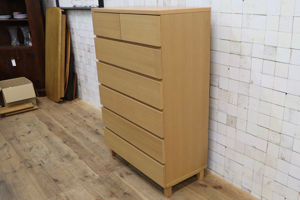 GMJS302C〇無印良品 / MUJI オーク材 チェスト 6段ワイド 7杯 幅80cm 天然木 北欧 ナチュラル