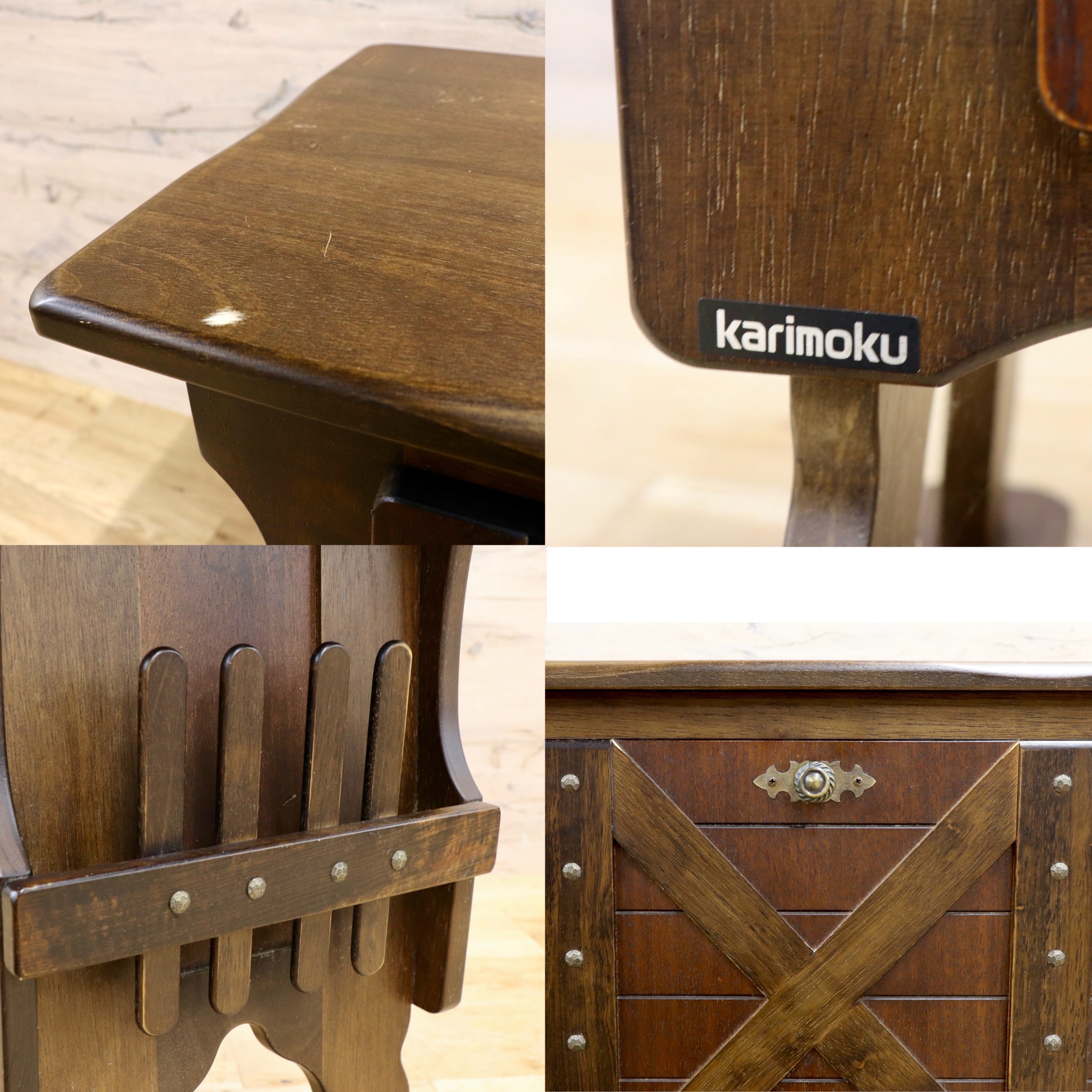 GMJH249○karimoku / カリモク コロニアル キャビネット スリッパラック マガジンラック 飾り棚 収納棚 カントリー 国産家具 ヴィンテージ