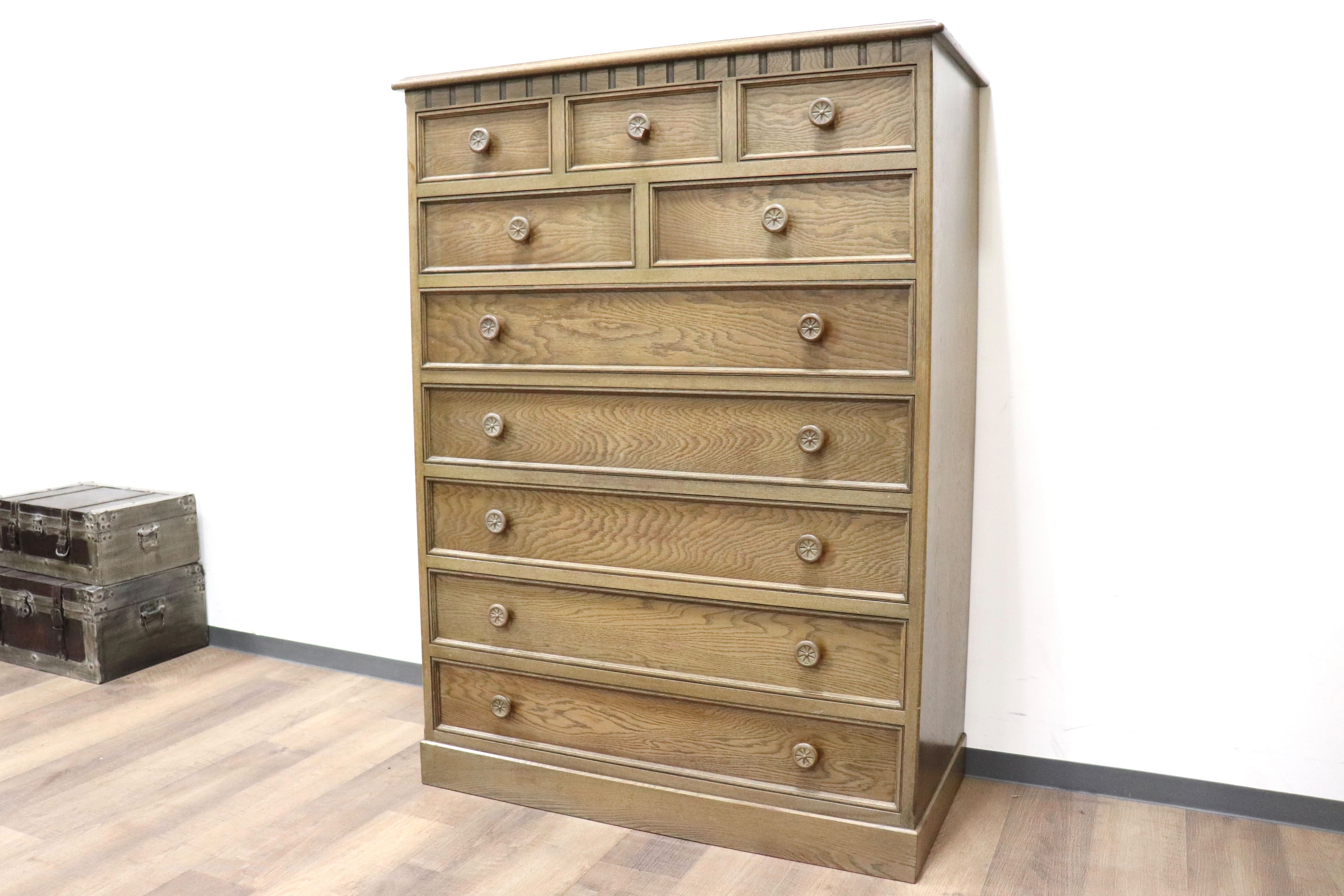 GMGH493○神戸家具 洋家具 7段チェスト 整理タンス 収納家具 彫刻 オーク材 クラシカル 和製ヴィンテージ アンティーク 検)永田良介商店