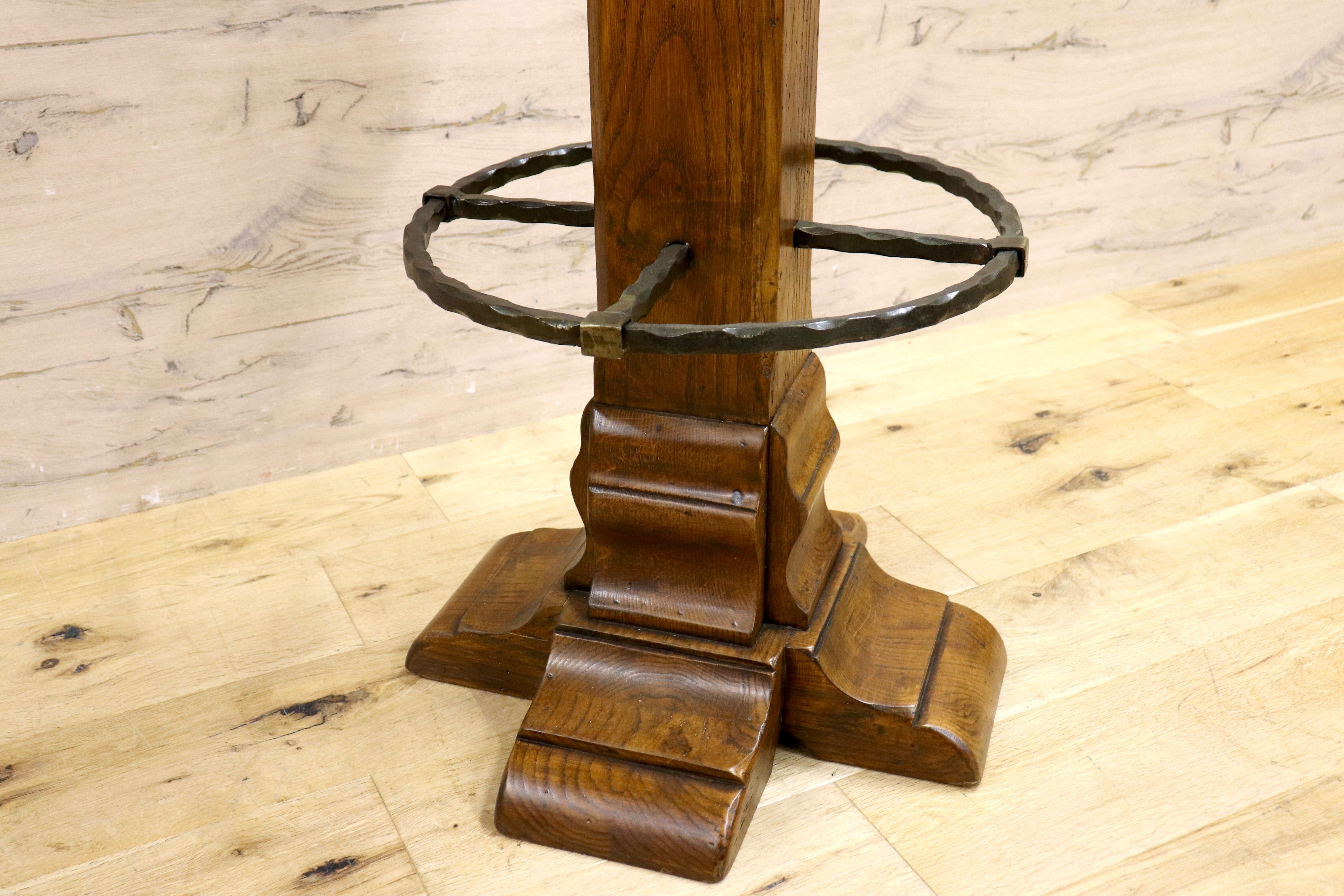 GMIK7L○スペイン製 カスティリアンスタイル バースツール ハイチェア カウンター 回転式 椅子 オーク 本革 アンティーク ヴィンテージ