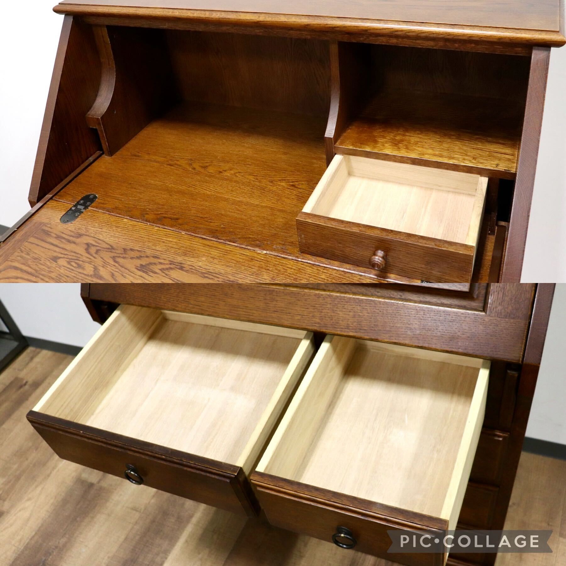 GMHS109○えぞ民芸 / EZO GRACE グレース ライティングビューロー 学習机 書斎机 机 デスク 楢材 和家具 和モダン アンティーク 定価約22万