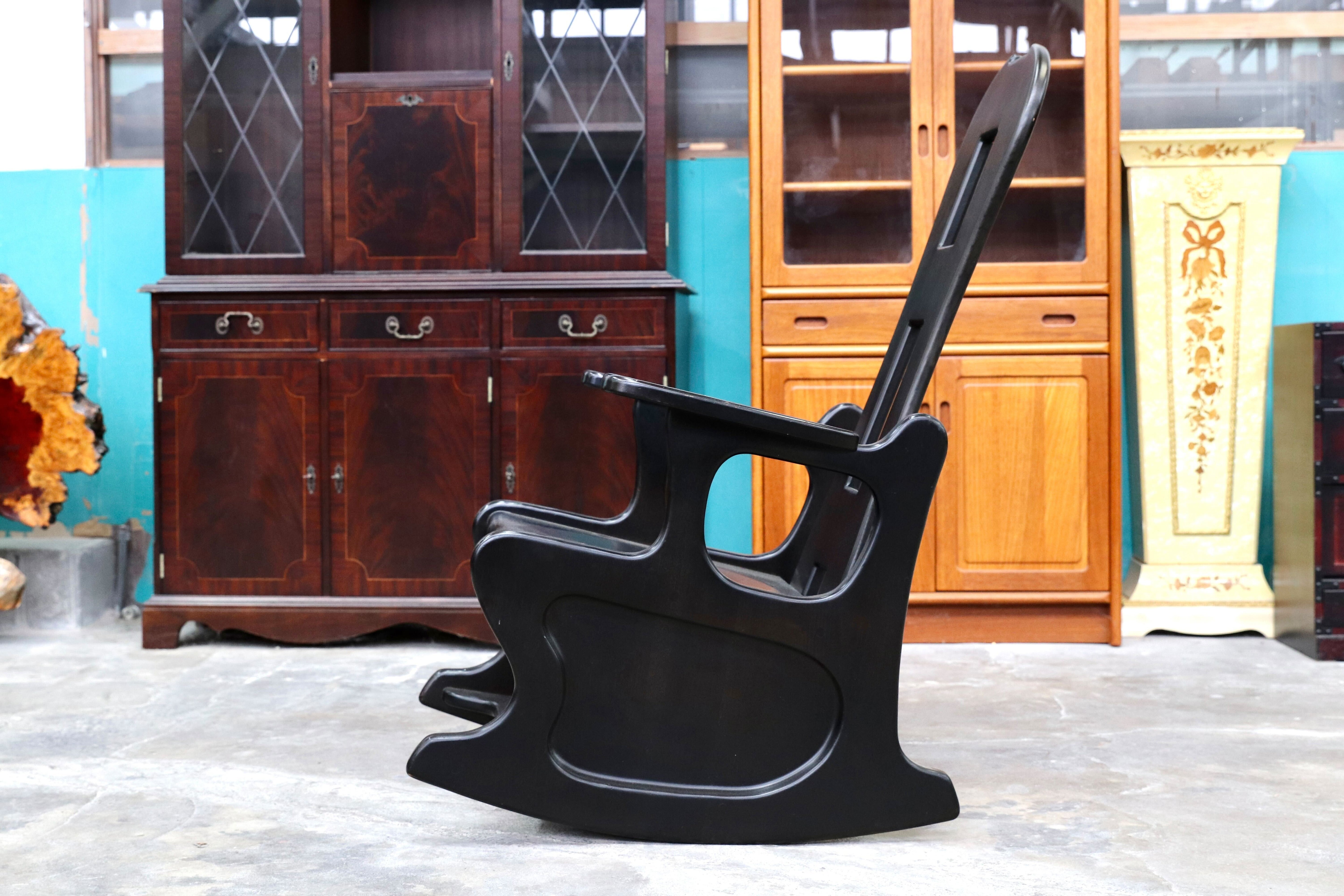 GMIK522○イタリアモダン ブラック 木製 ロッキングチェア 揺り椅子 ヴィンテージ