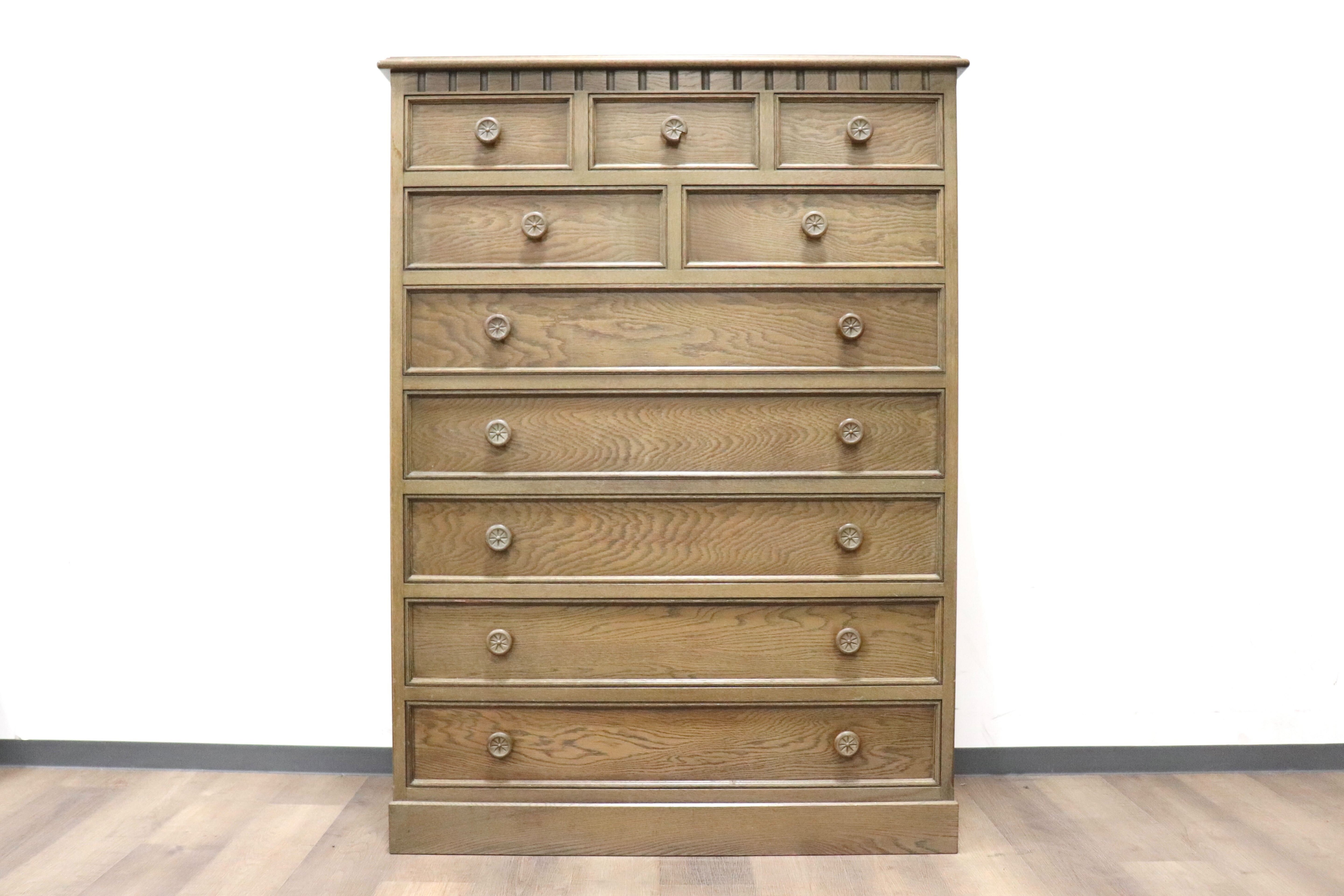 GMGH493○神戸家具 洋家具 7段チェスト 整理タンス 収納家具 彫刻 オーク材 クラシカル 和製ヴィンテージ アンティーク 検)永田良介商店