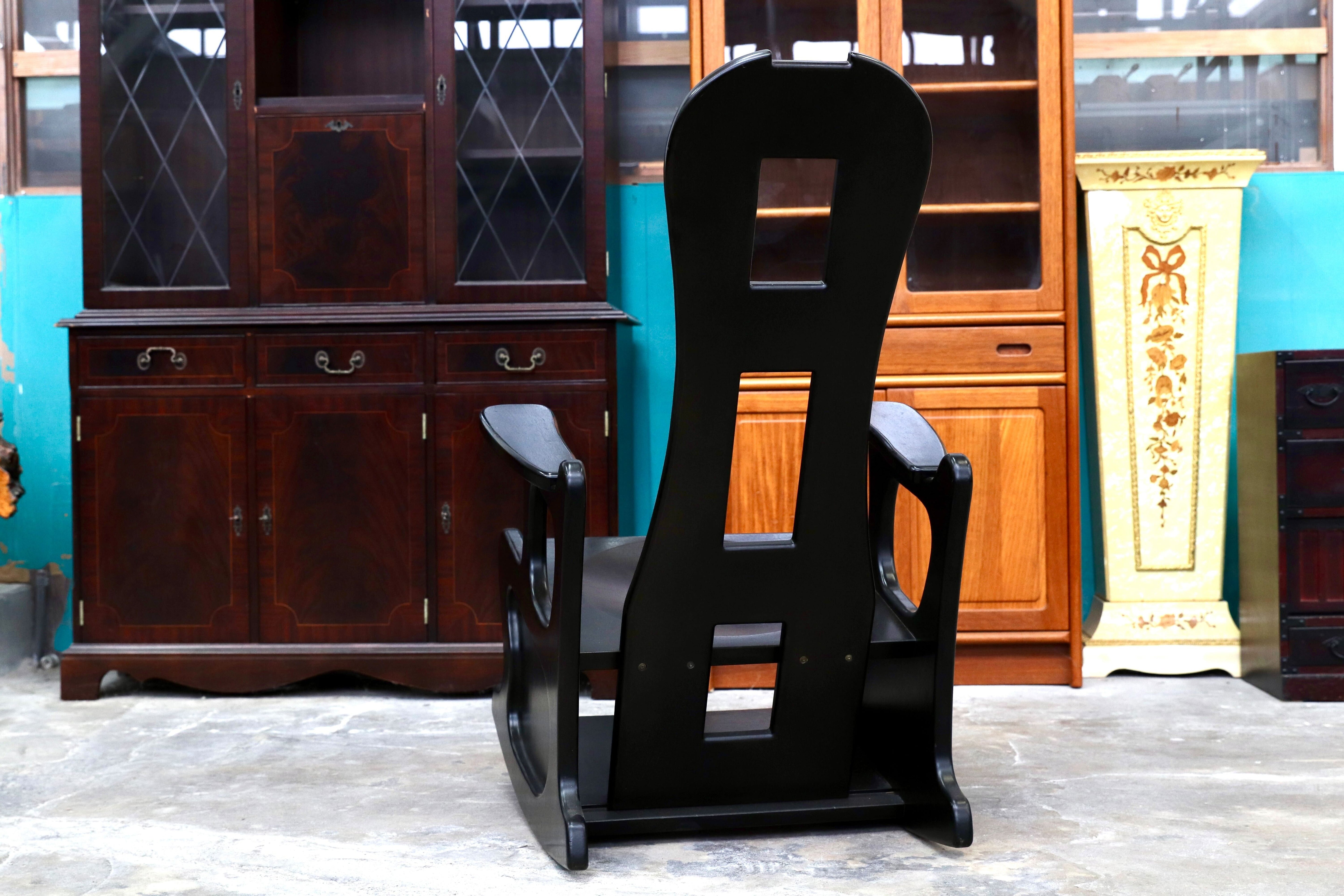 GMIK522○イタリアモダン ブラック 木製 ロッキングチェア 揺り椅子 ヴィンテージ