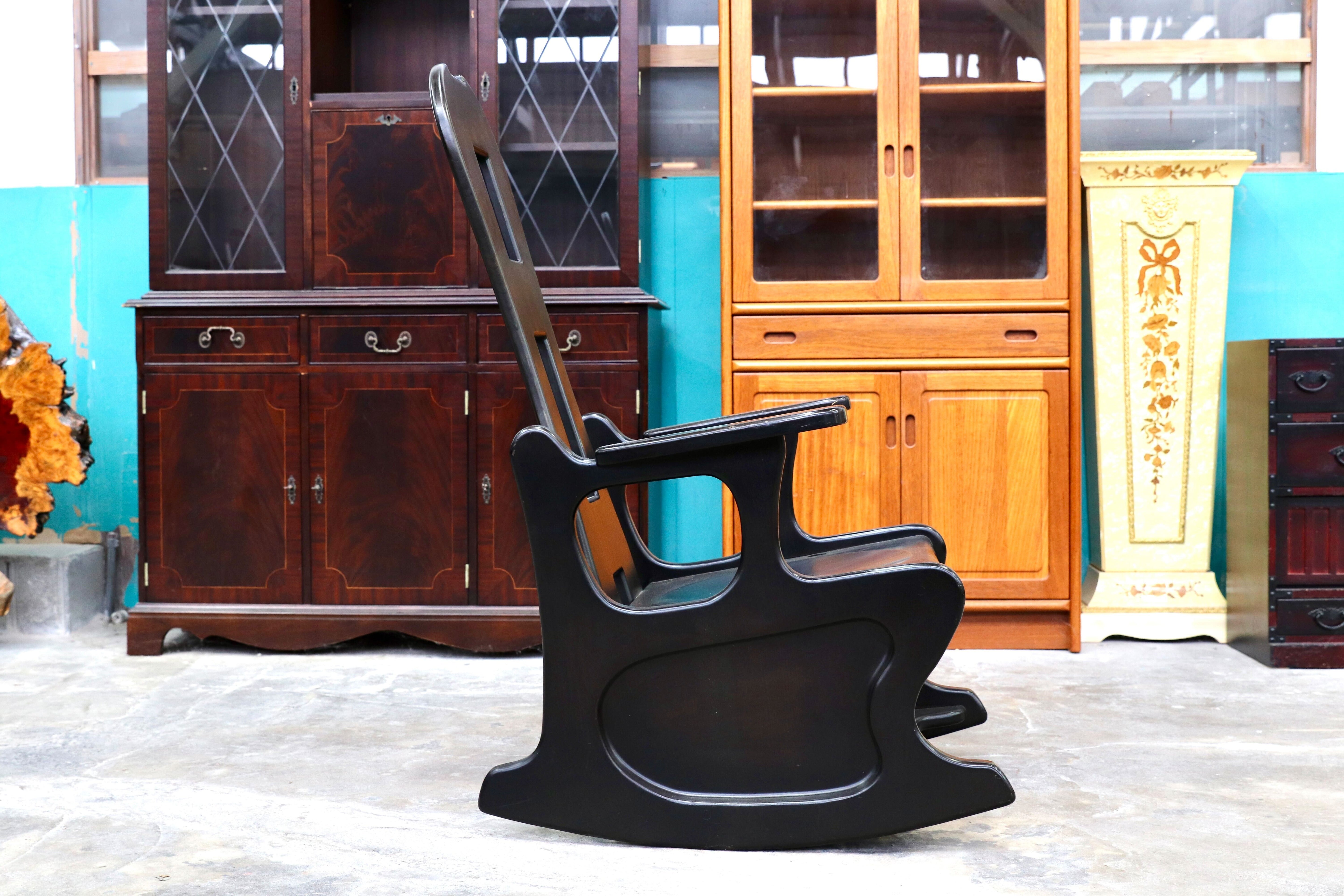 GMIK522○イタリアモダン ブラック 木製 ロッキングチェア 揺り椅子 ヴィンテージ