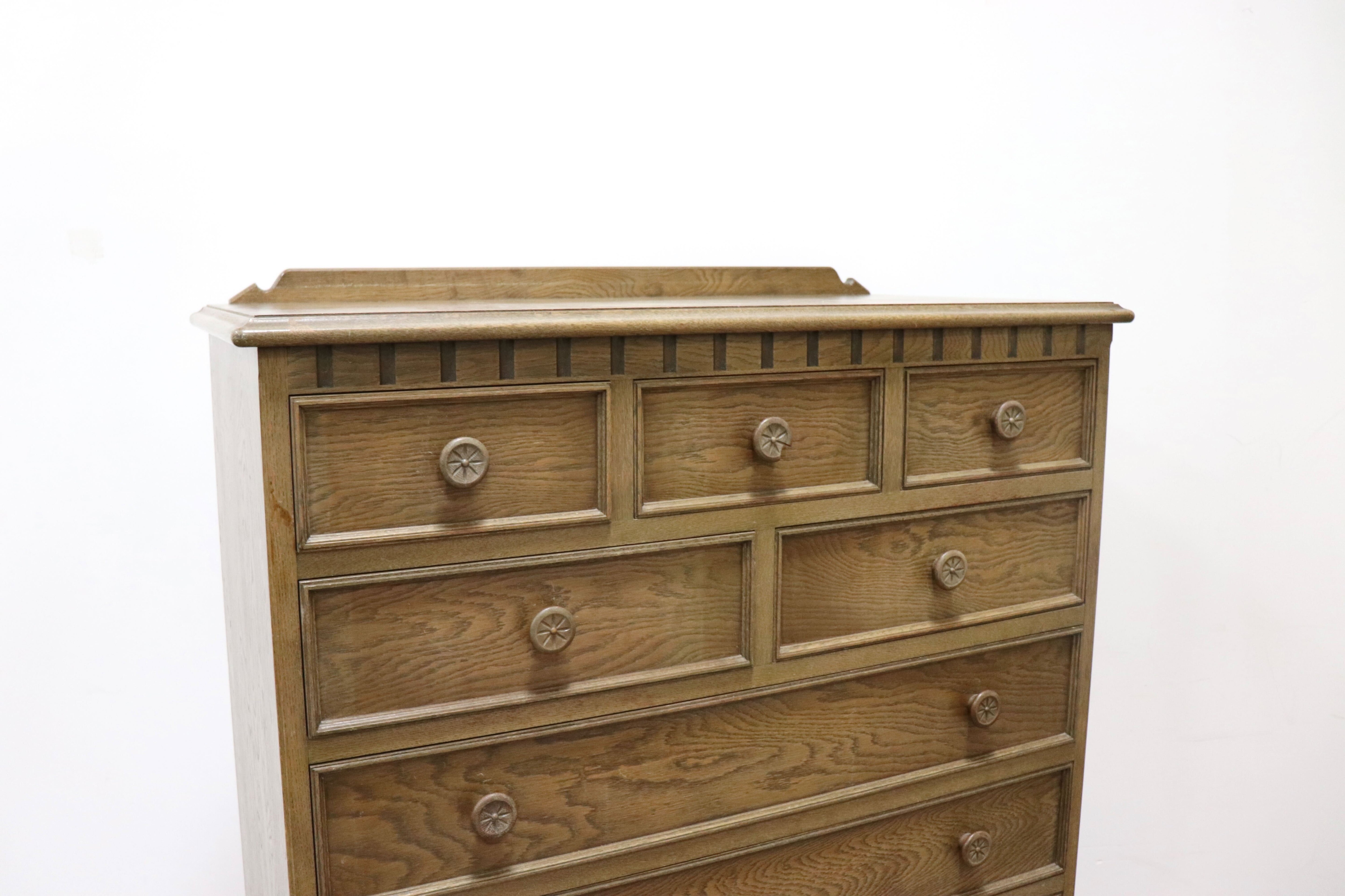 GMGH493○神戸家具 洋家具 7段チェスト 整理タンス 収納家具 彫刻 オーク材 クラシカル 和製ヴィンテージ アンティーク 検)永田良介商店