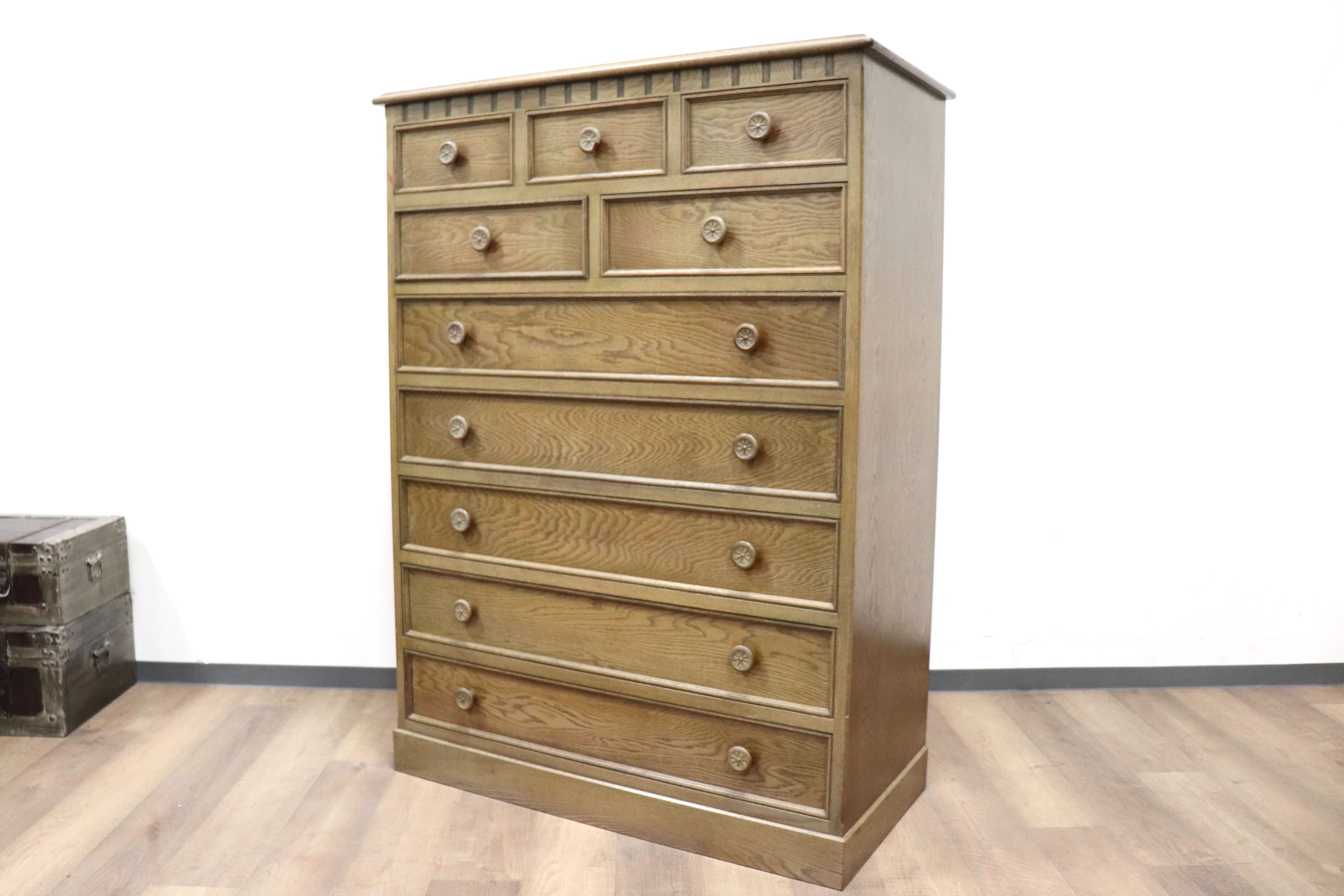 GMGH493○神戸家具 洋家具 7段チェスト 整理タンス 収納家具 彫刻 オーク材 クラシカル 和製ヴィンテージ アンティーク 検)永田良介商店