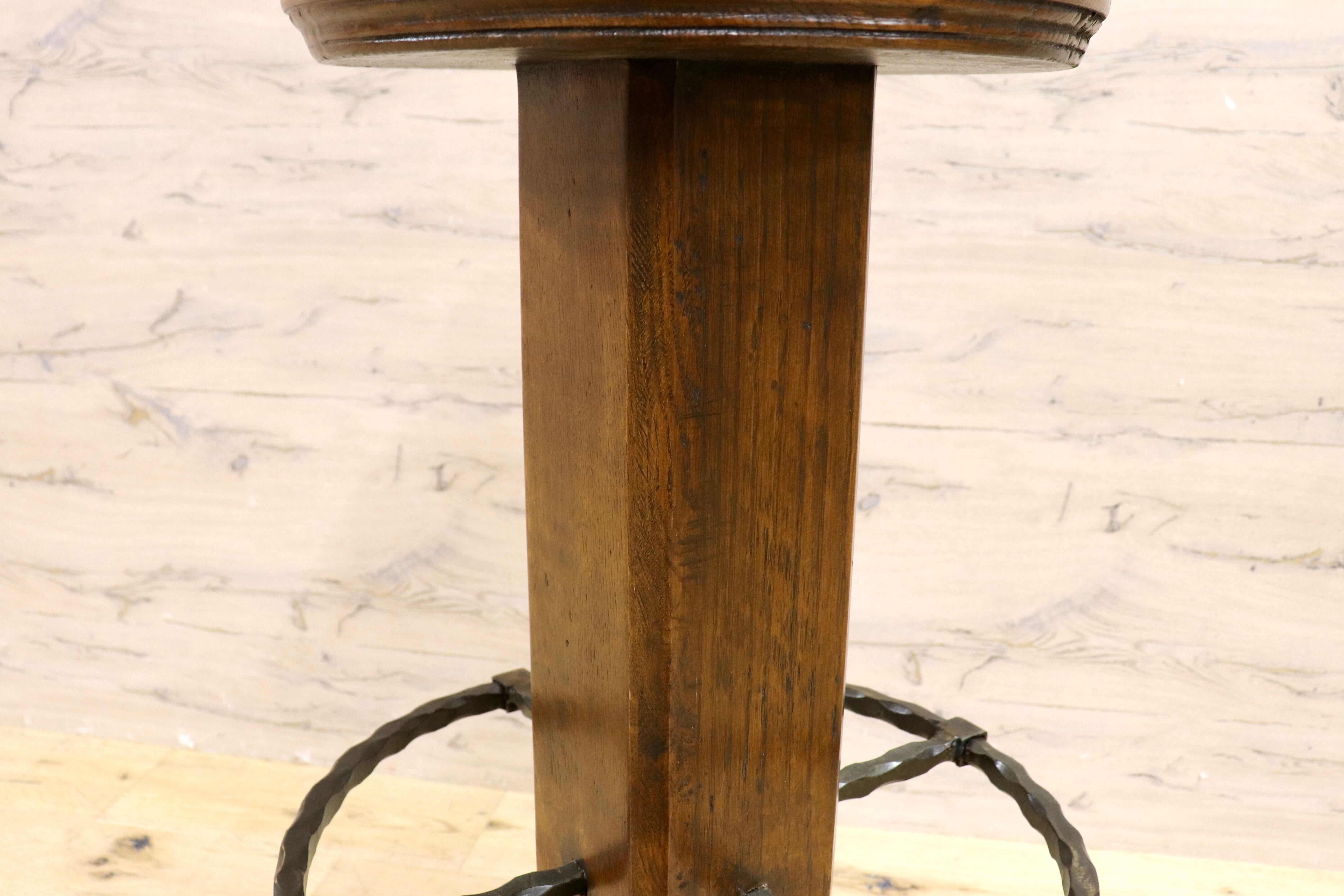 GMIK7M○スペイン製 カスティリアンスタイル バースツール ハイチェア カウンター 回転式 椅子 オーク 本革 アンティーク ヴィンテージ