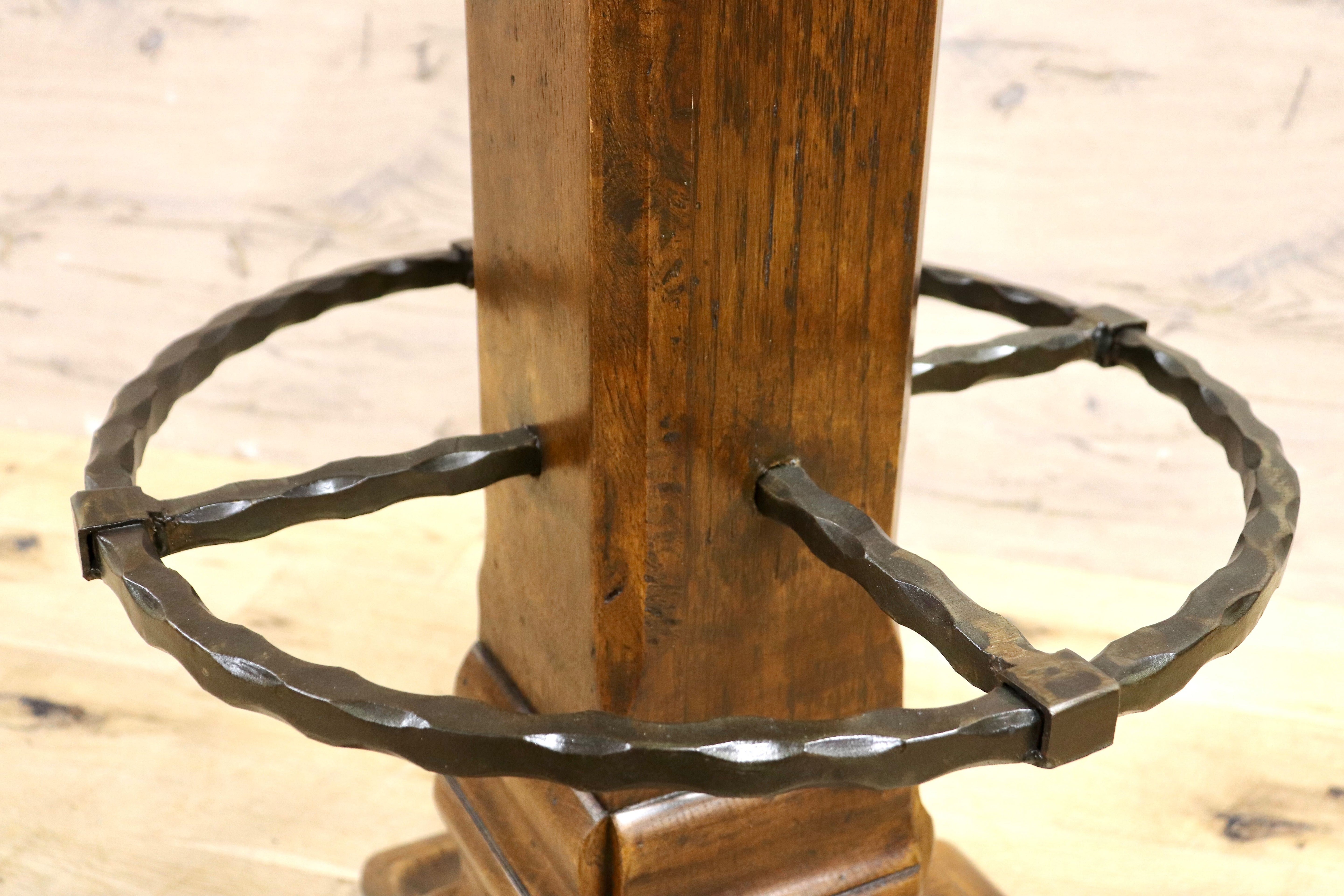 GMIK7M○スペイン製 カスティリアンスタイル バースツール ハイチェア カウンター 回転式 椅子 オーク 本革 アンティーク ヴィンテージ