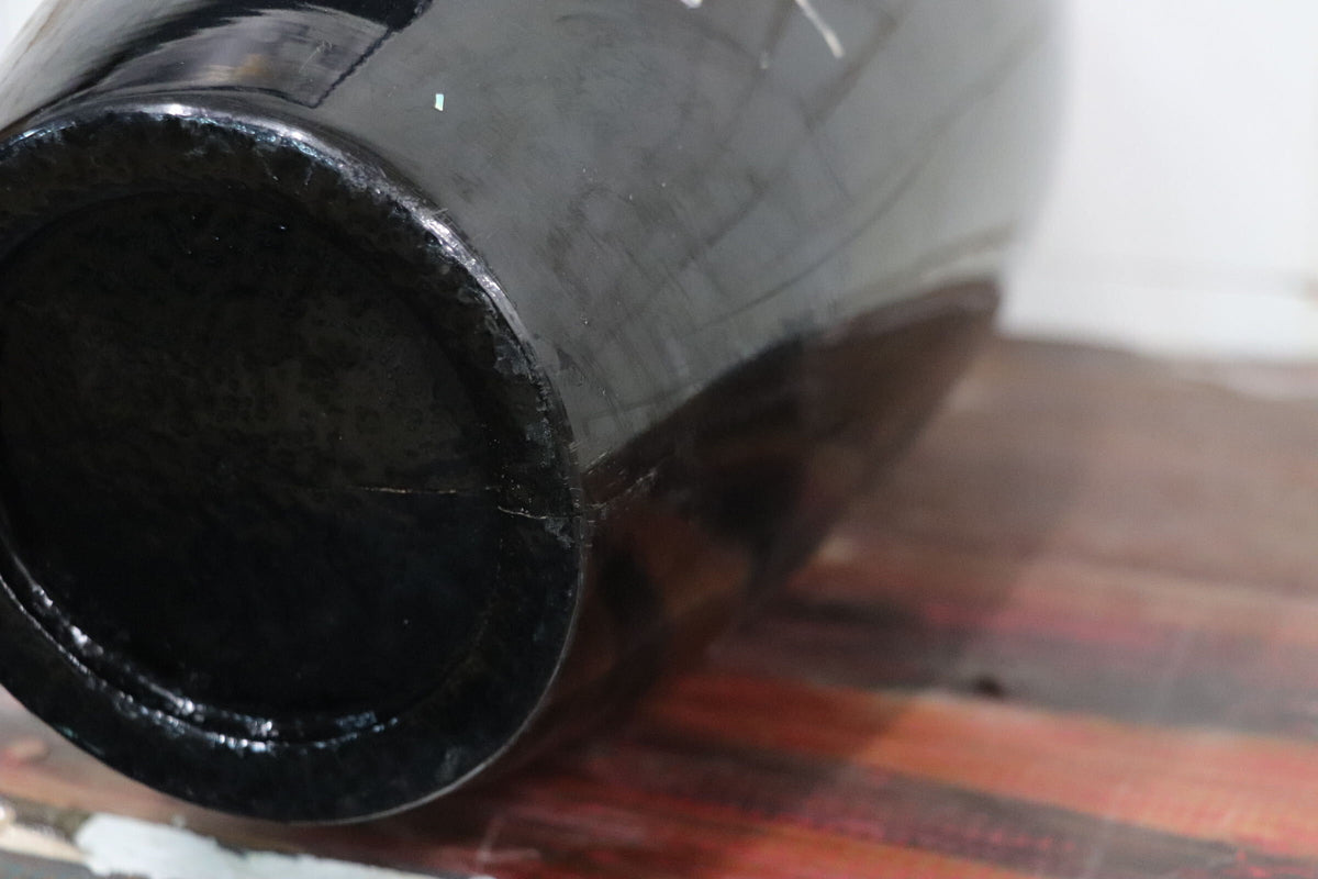 GMJO136T〇螺鈿細工 黒漆 山水人物文 花瓶 花器 韓国漆器