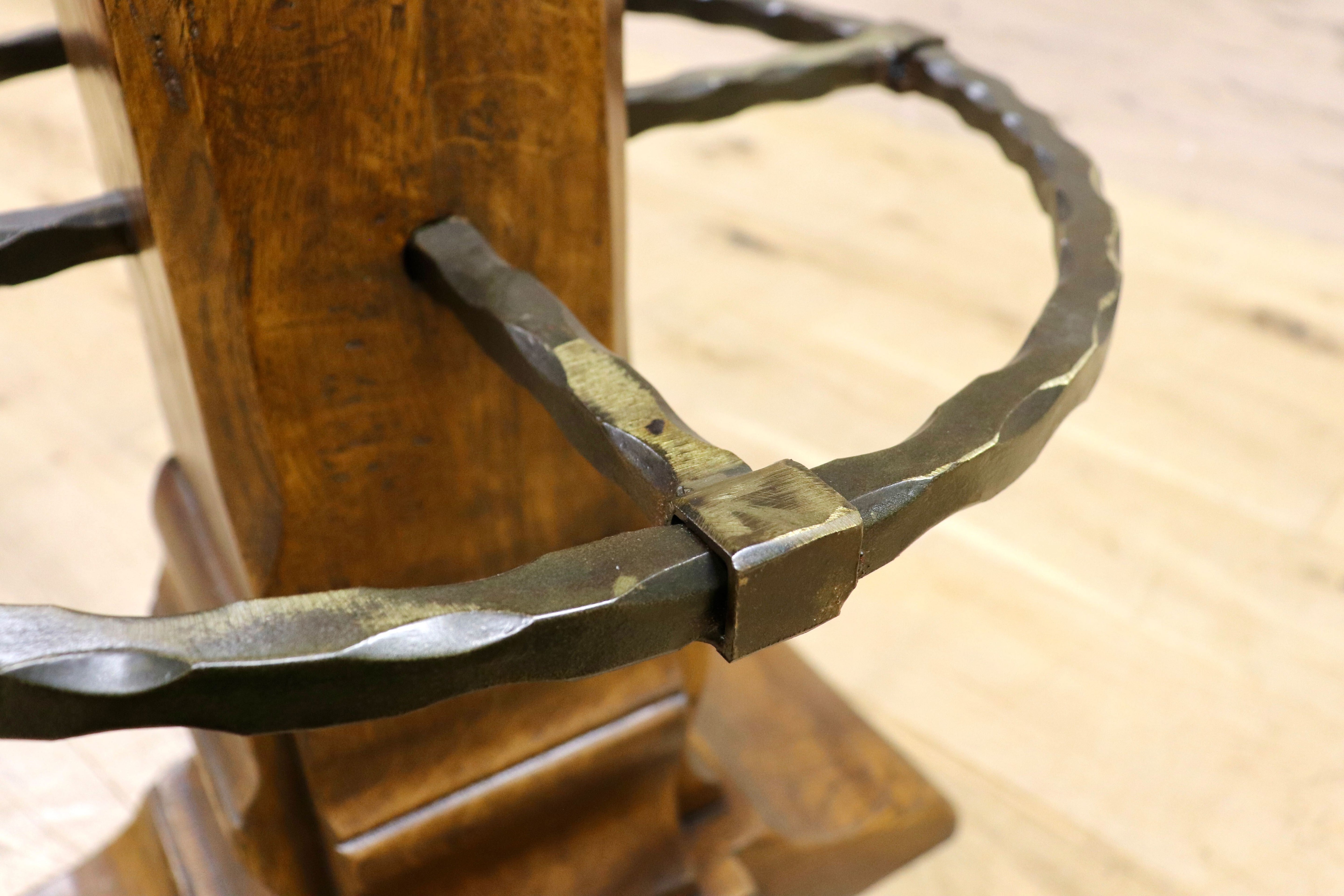 GMIK7N○スペイン製 カスティリアンスタイル バースツール ハイチェア カウンター 回転式 椅子 オーク 本革 アンティーク ヴィンテージ