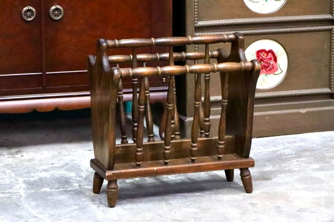 GMIK806○飛騨産業 / HIDA キツツキ マガジンラック ブックスタンド スリッパラック 木製 雑誌 本 収納 レトロ