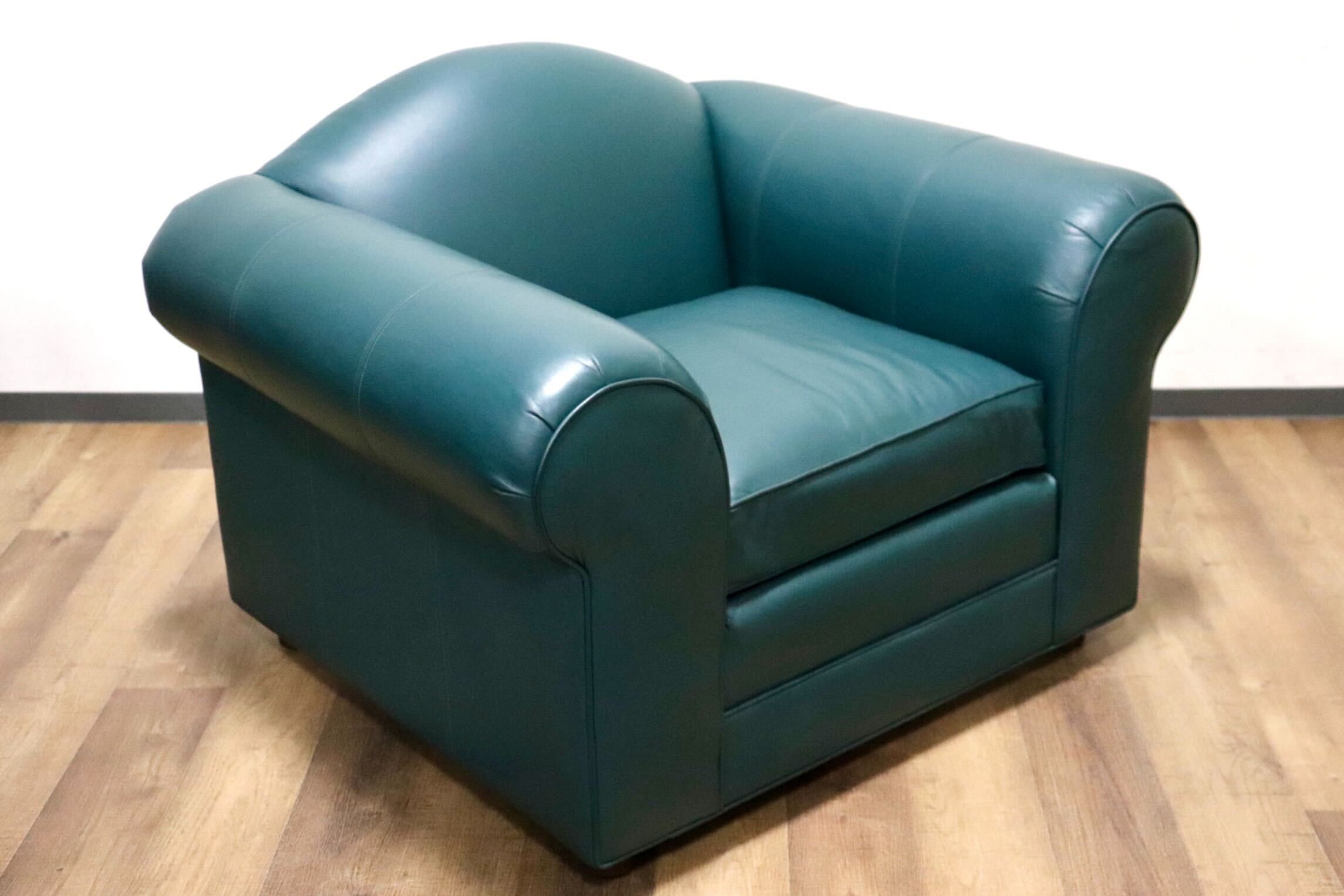 GMHS220A○ETHAN ALLEN / イーセンアーレン 1人掛けソファ シングルソファ 本革 グリーン 応接 IDC大塚家具 US クラシック ヴィンテージ