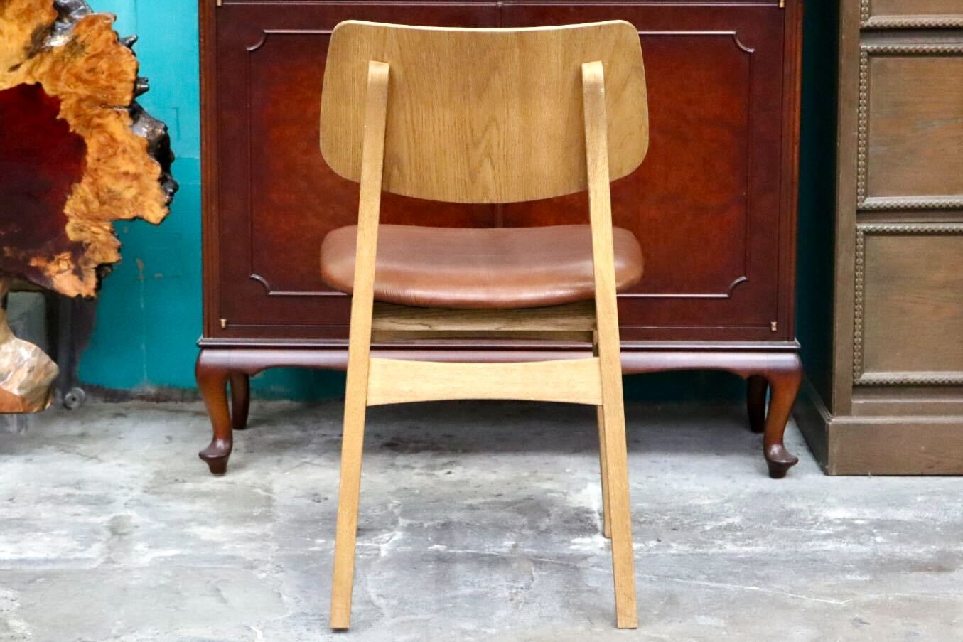 GMIK800○ダイニングチェア アームレスチェア 椅子 木製 本革 リペア済 国産家具 検)クラッシュゲート パッドチェア