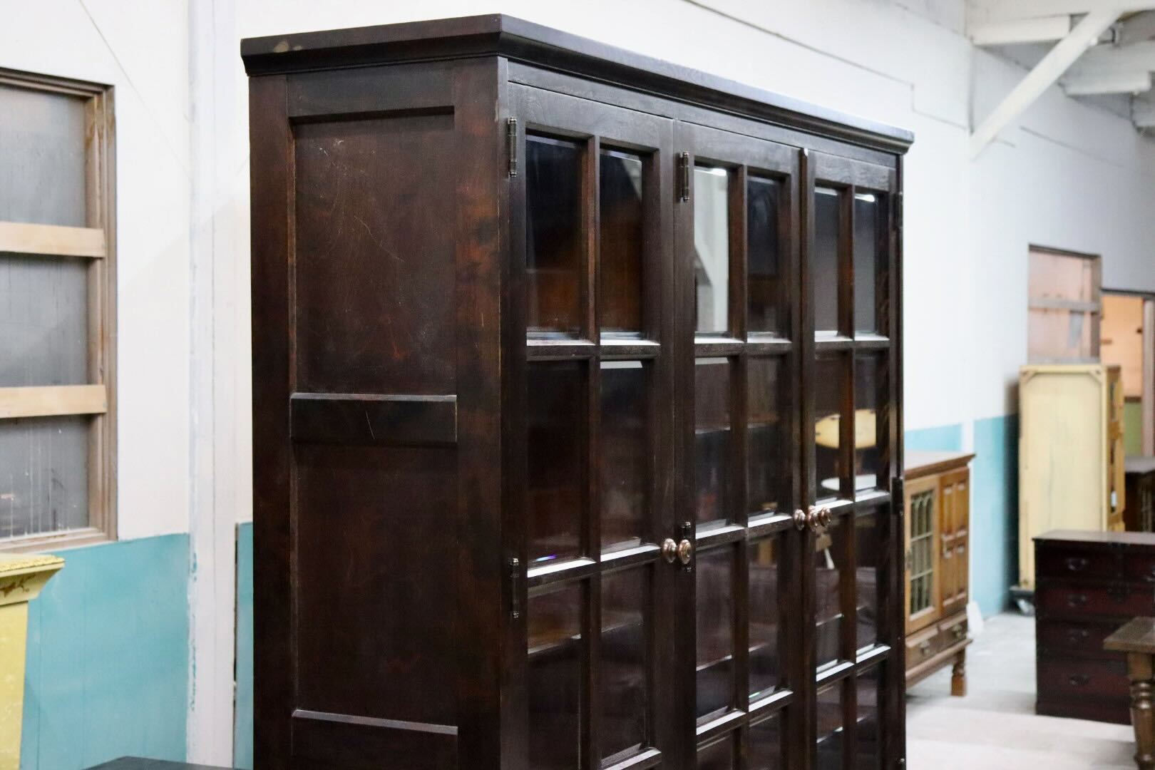 GMIS312○北海道民芸家具 本棚 書棚 飾り棚 キャビネット 食器棚 樺材 民藝 和モダン 和家具 古民家 レトロ アンティーク 飛騨産業