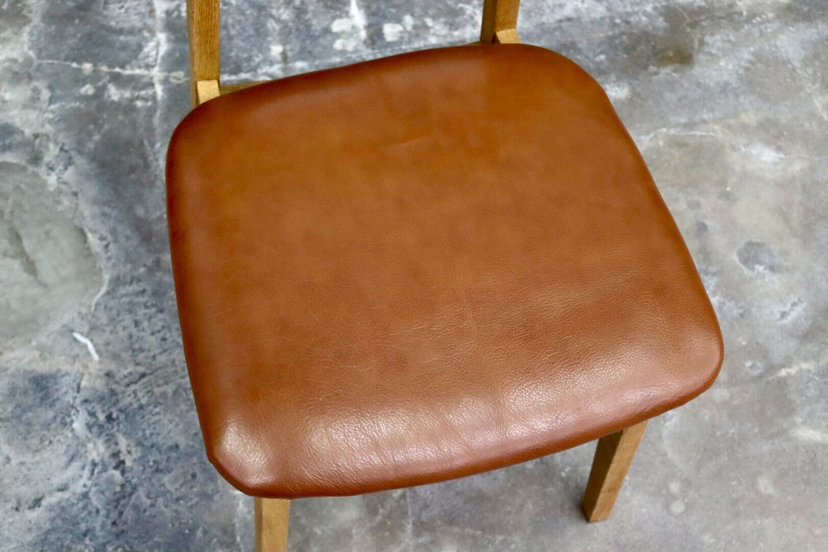 GMIK800○ダイニングチェア アームレスチェア 椅子 木製 本革 リペア済 国産家具 検)クラッシュゲート パッドチェア