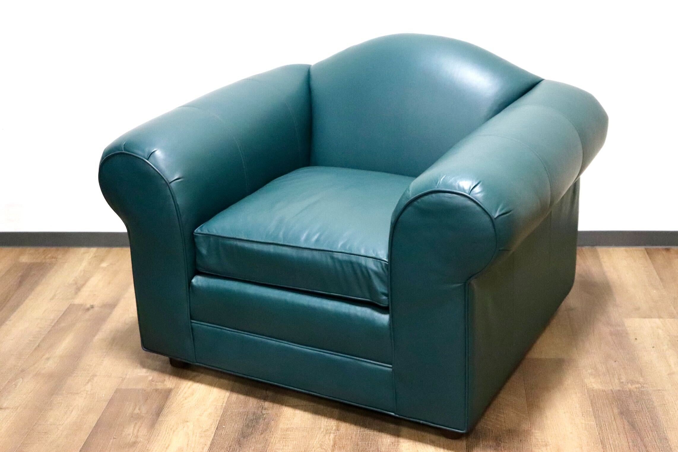 GMHS220A○ETHAN ALLEN / イーセンアーレン 1人掛けソファ シングルソファ 本革 グリーン 応接 IDC大塚家具 US クラシック ヴィンテージ