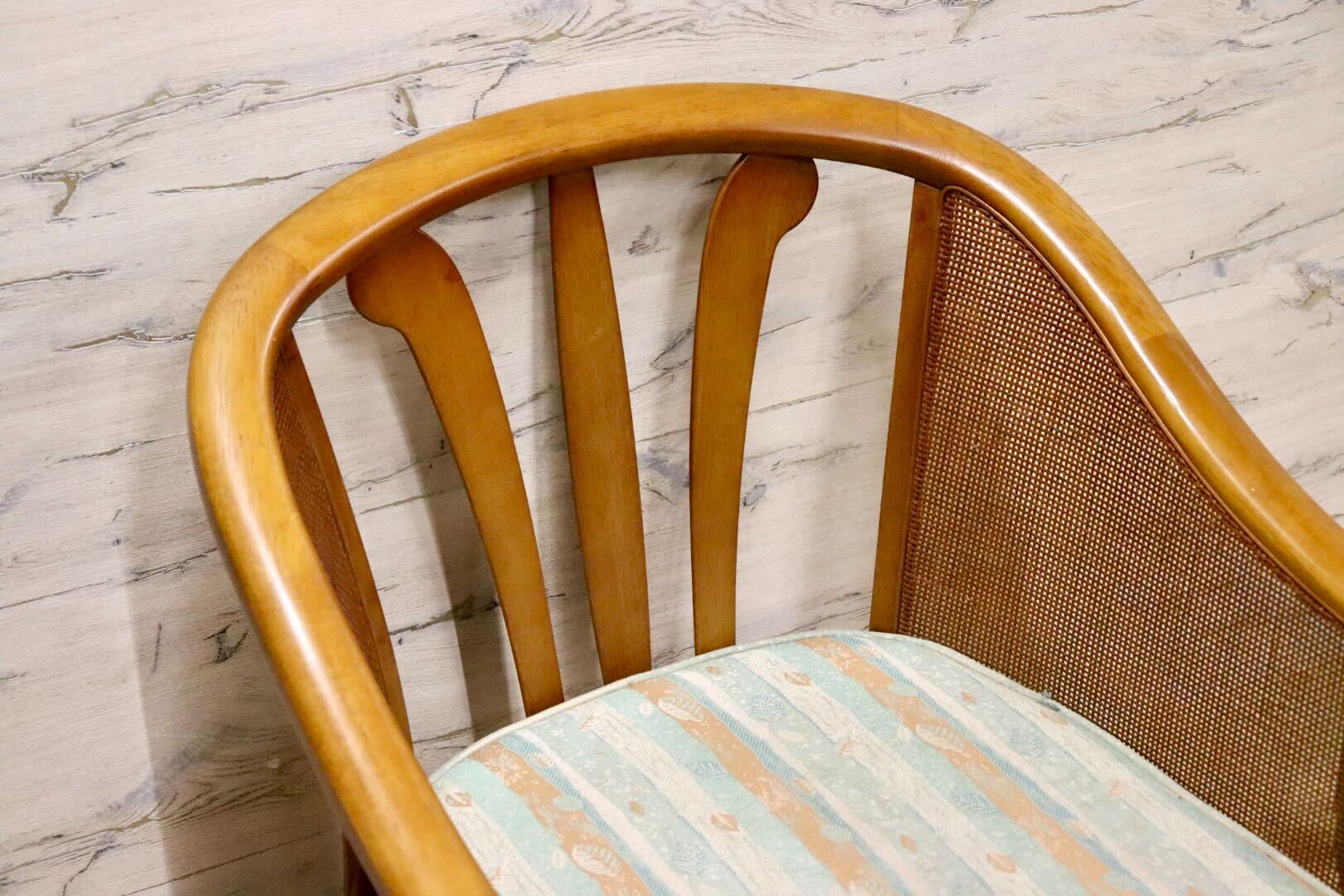 GMHH106A○karimoku / カリモク アームチェア ラウンジチェア シングルソファ ラタン ファブリック 椅子 アンティーク 国産家具