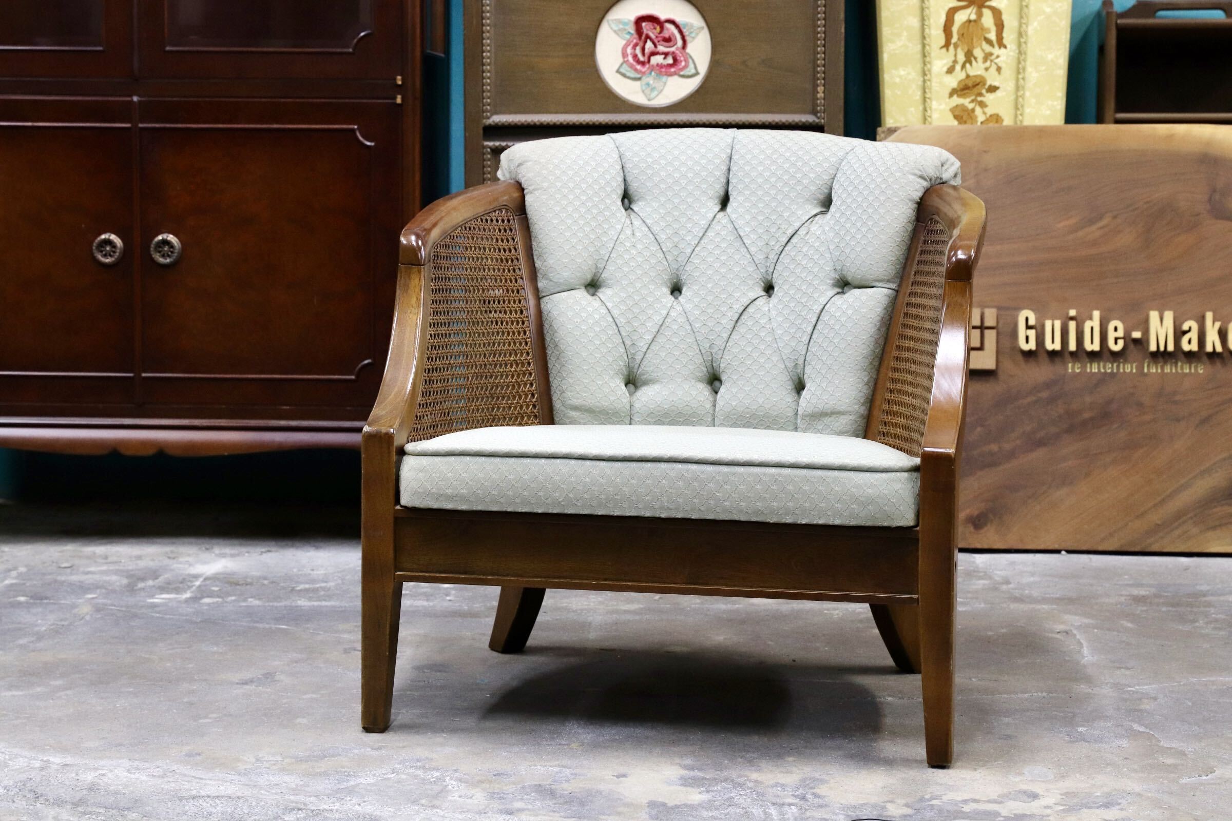 GMJS250B○三越家具 Brugge / ブルージュ COUNTRY HOUSE カントリーハウス ヴィンテージ シングルソファ ラタン 英国カントリー 稀少