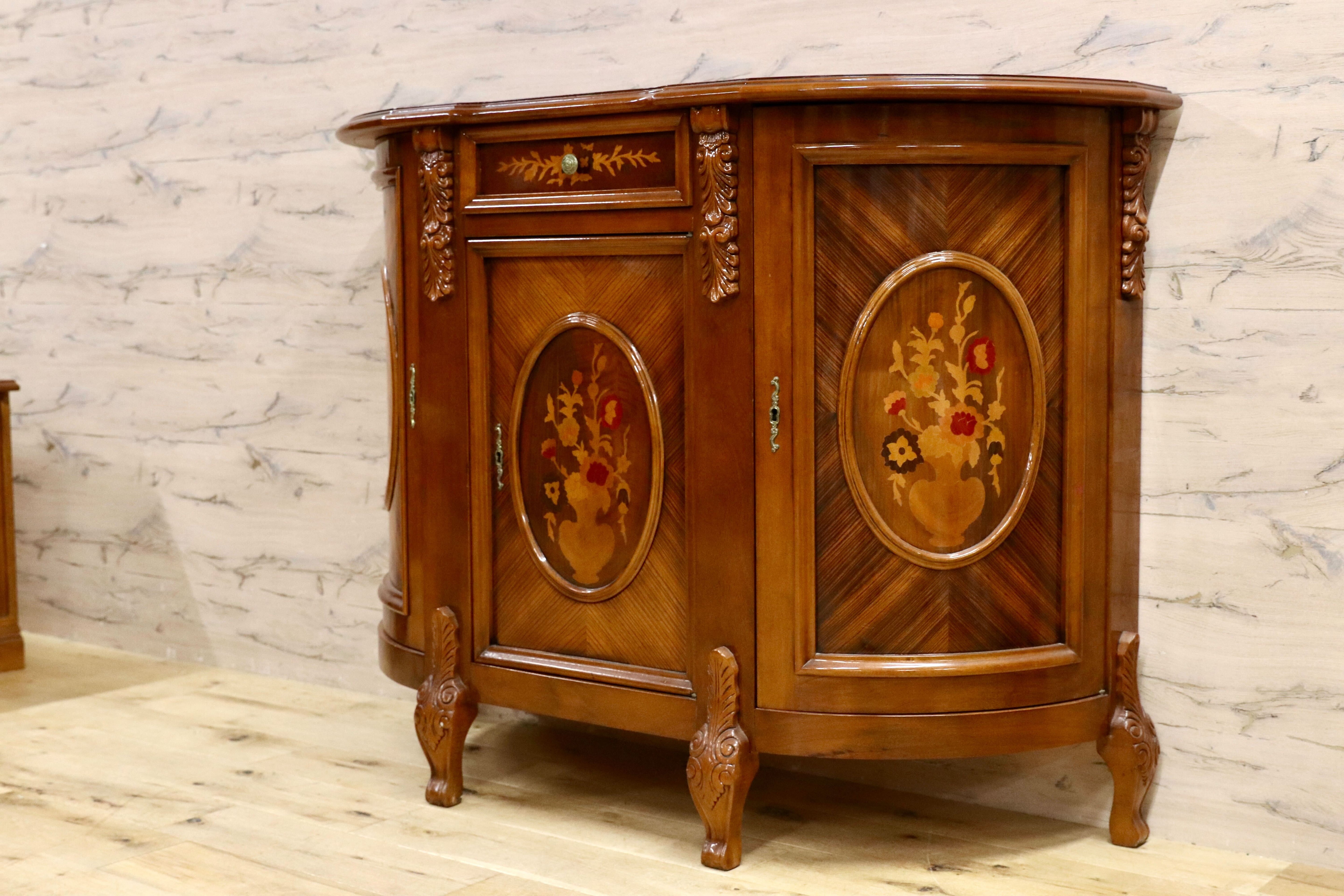 GMIH266○イタリア製 クラシック サイドボード リビングボード キャビネット 象嵌細工 西洋 ヨーロピアン チェスト アンティーク