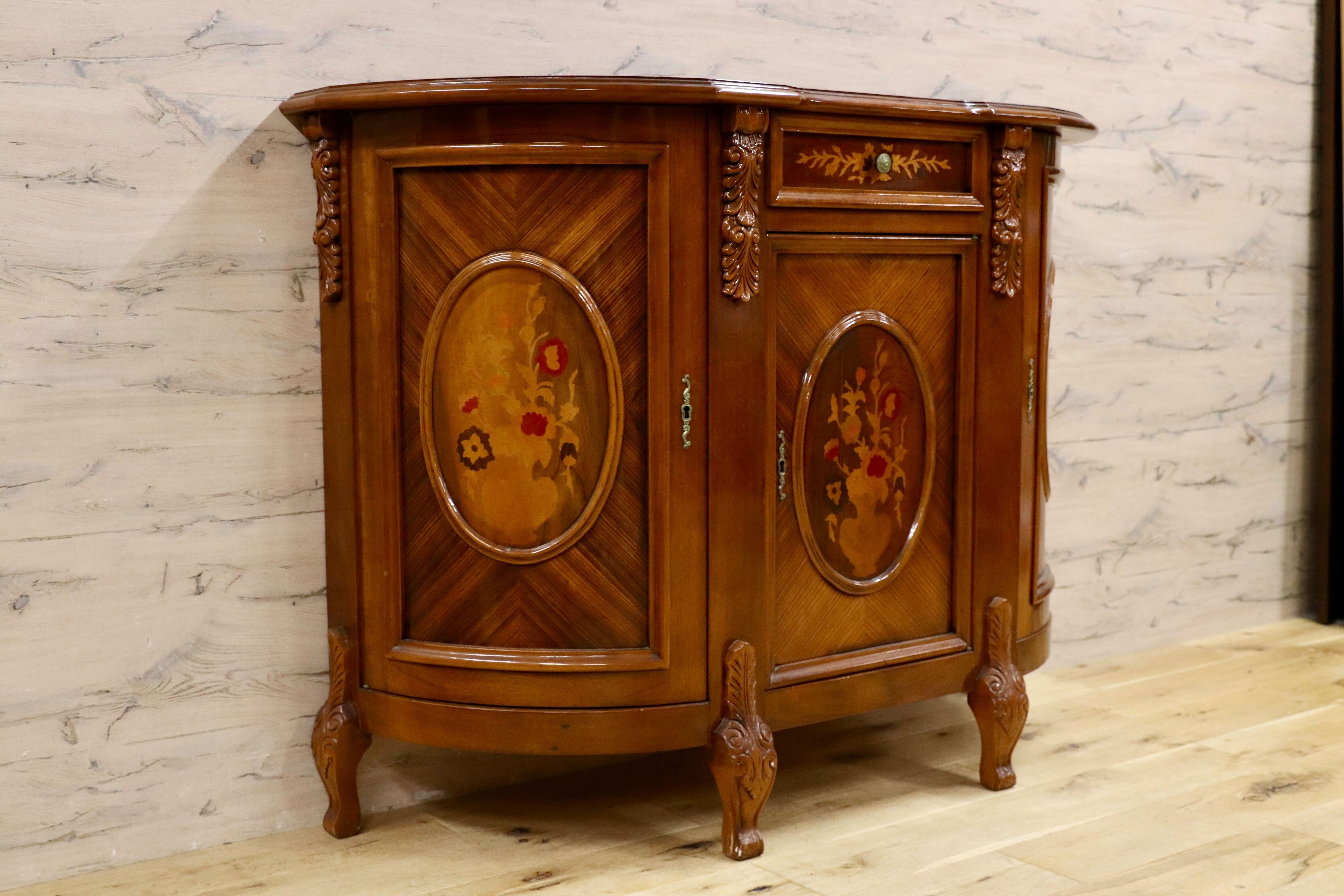 GMIH266○イタリア製 クラシック サイドボード リビングボード キャビネット 象嵌細工 西洋 ヨーロピアン チェスト アンティーク