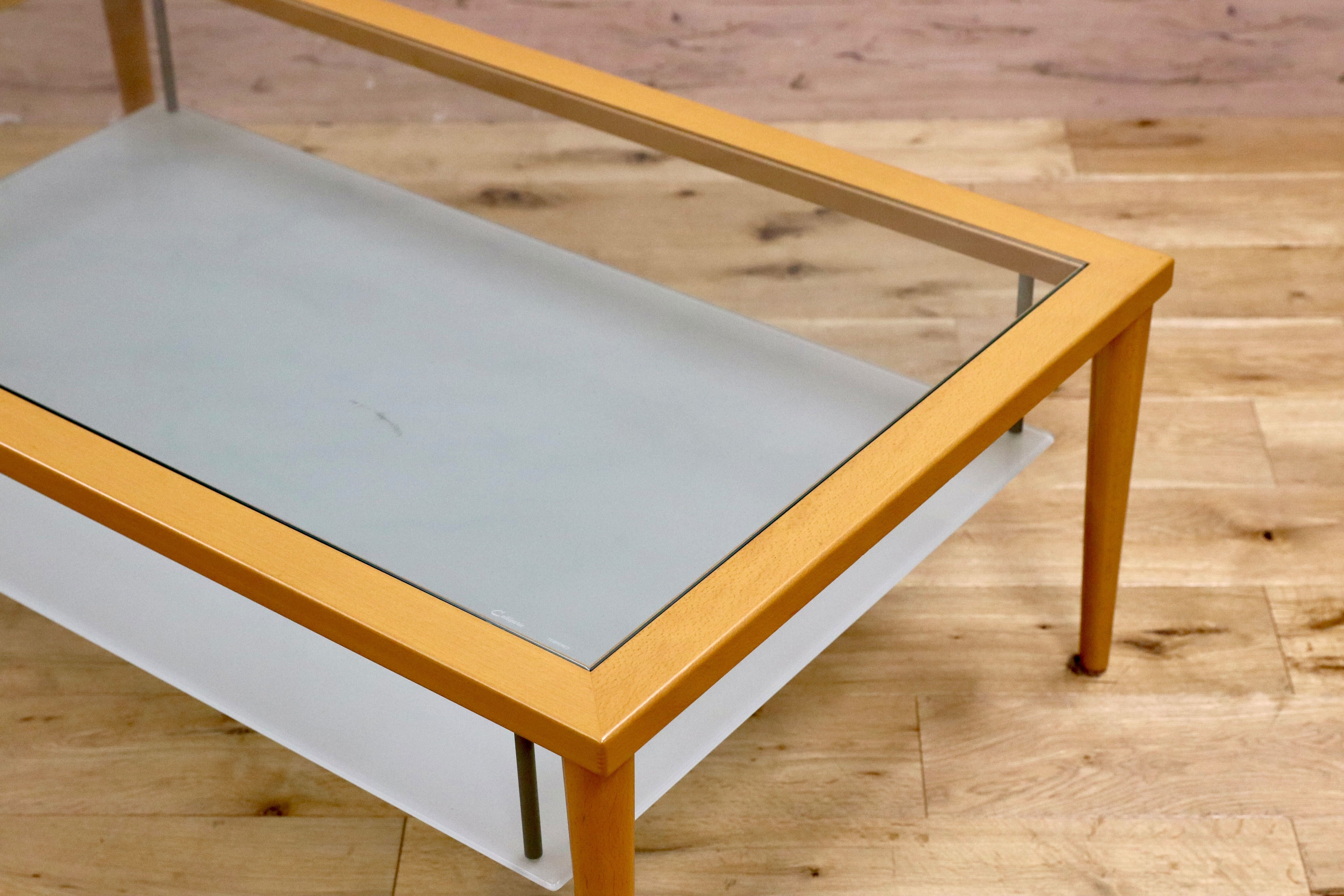 GMIH274○Calligaris / カリガリス センターテーブル リビングテーブル ガラステーブル ビーチ材 イタリア製 スタイリッシュ モダン 展示品