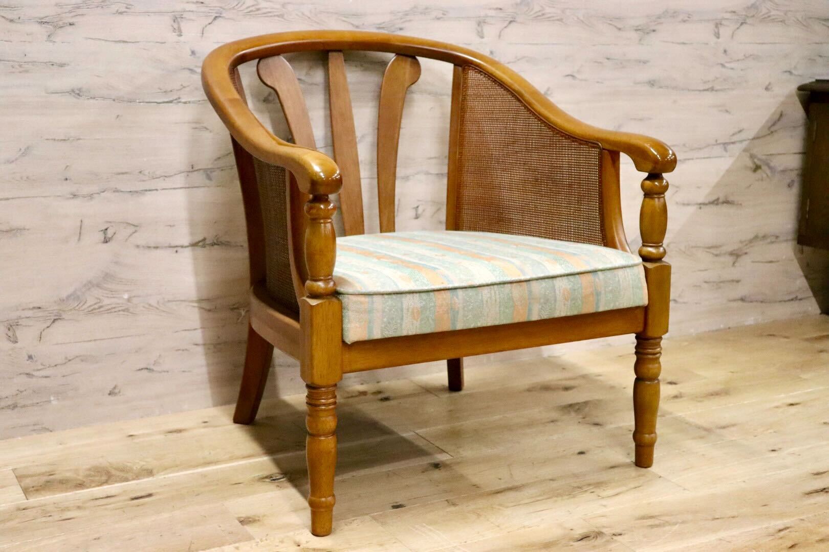 GMHH106B○karimoku / カリモク アームチェア ラウンジチェア シングルソファ ラタン ファブリック 椅子 アンティーク 国産家具