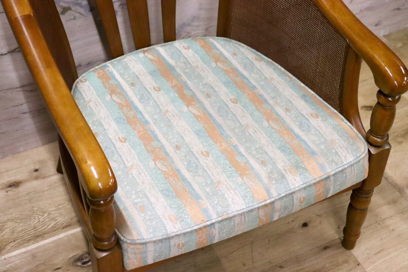 GMHH106B○karimoku / カリモク アームチェア ラウンジチェア シングルソファ ラタン ファブリック 椅子 アンティーク 国産家具