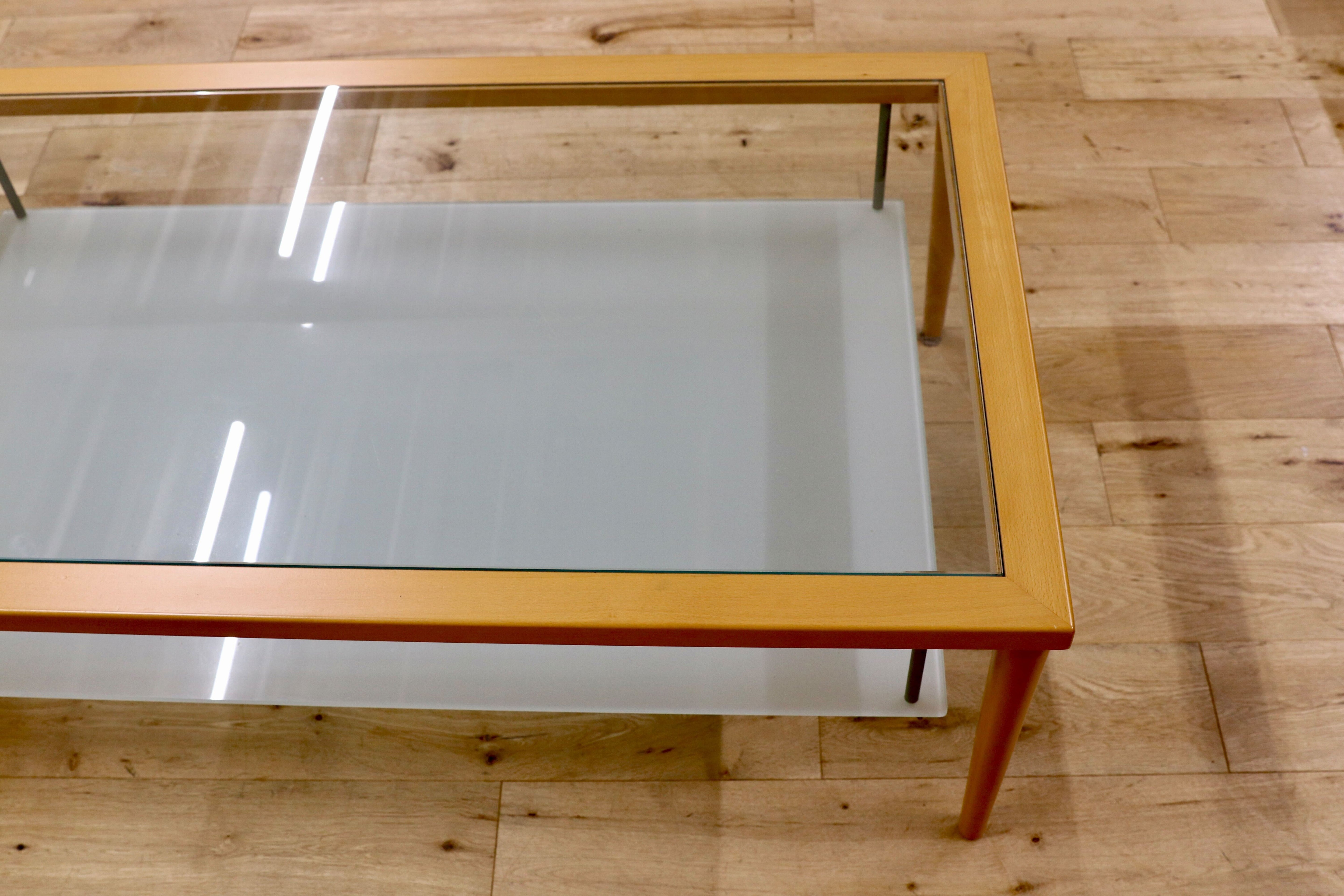 GMIH274○Calligaris / カリガリス センターテーブル リビングテーブル ガラステーブル ビーチ材 イタリア製 スタイリッシュ モダン 展示品
