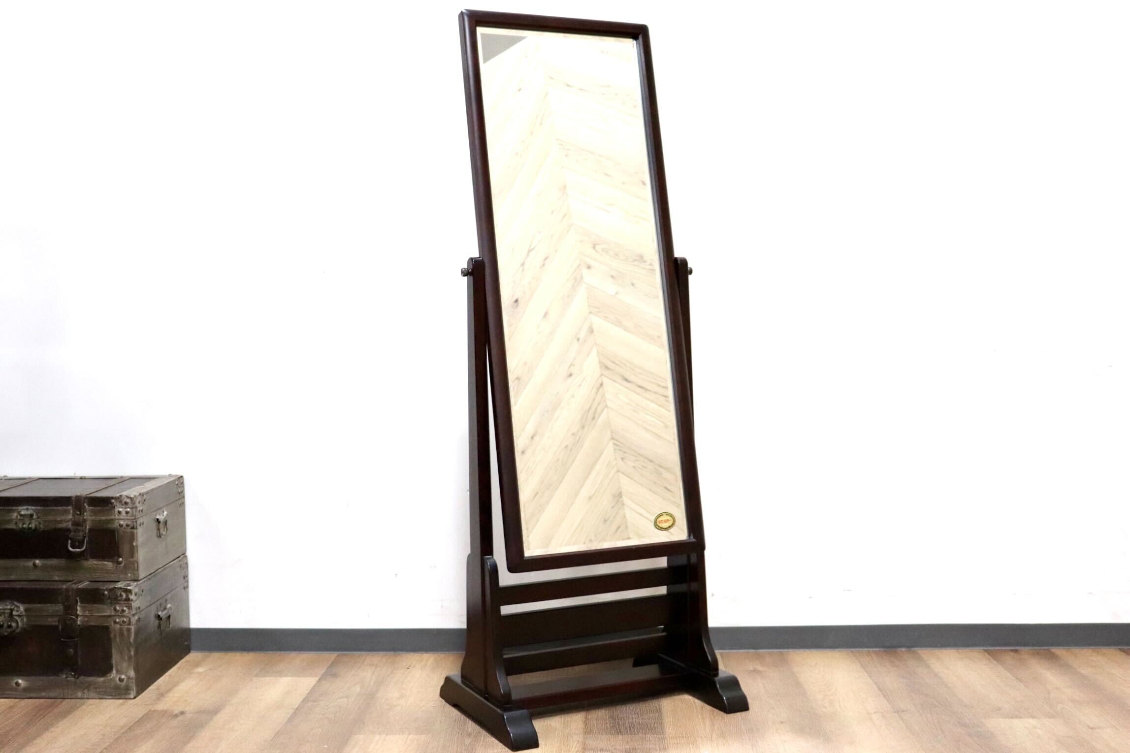 GMHS214○北海道民芸家具 ミラー 鏡 姿見 全身鏡 樺材 無垢材 和家具 伝統工芸 和室 座敷 古民家 和モダン レトロ アンティーク 定価約10万