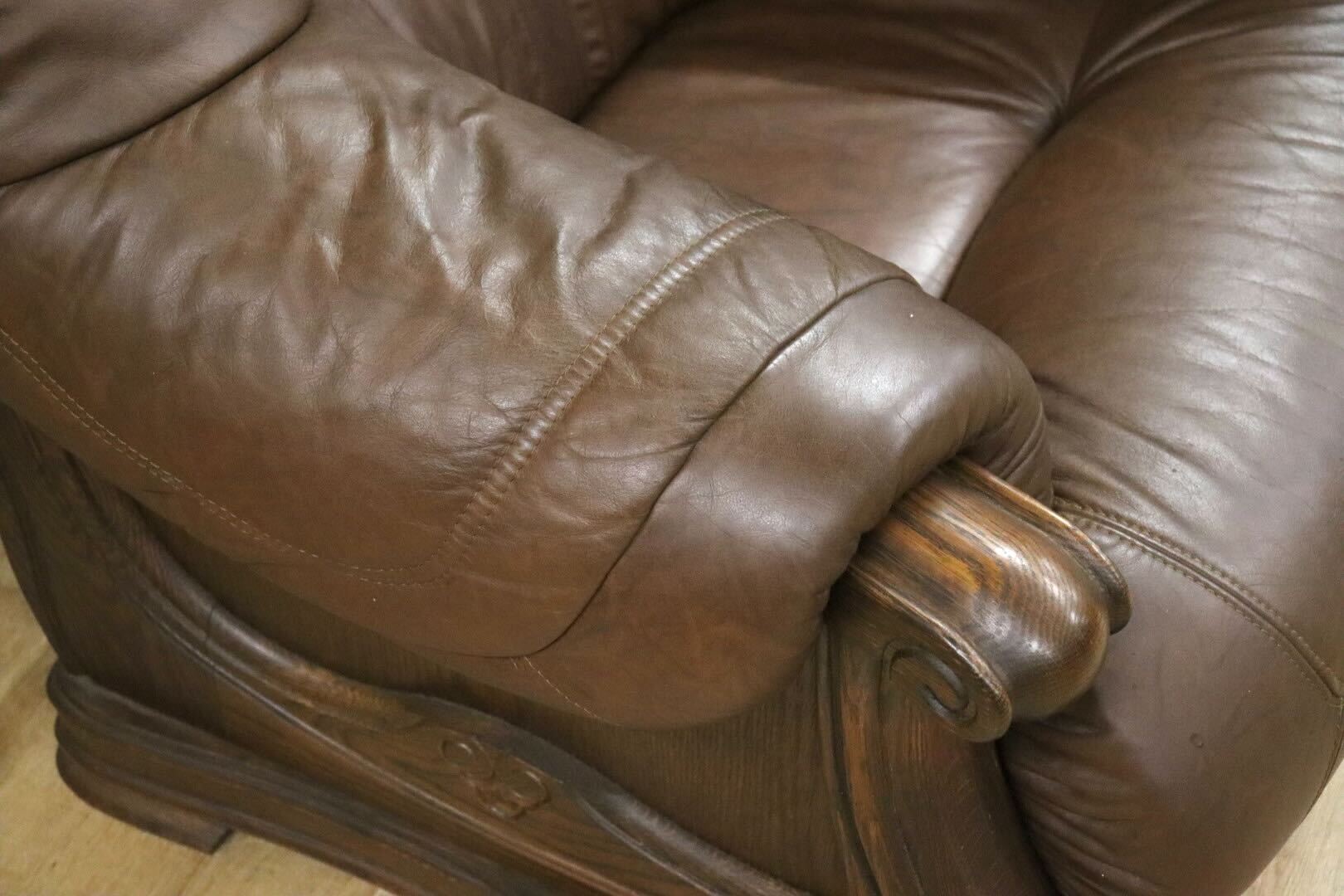 GMHH144A○オランダ製 ダッチカントリー 1人掛けソファ シングルソファ オーク材 本革 応接 リビング ブラウン ヴィンテージ 約35万