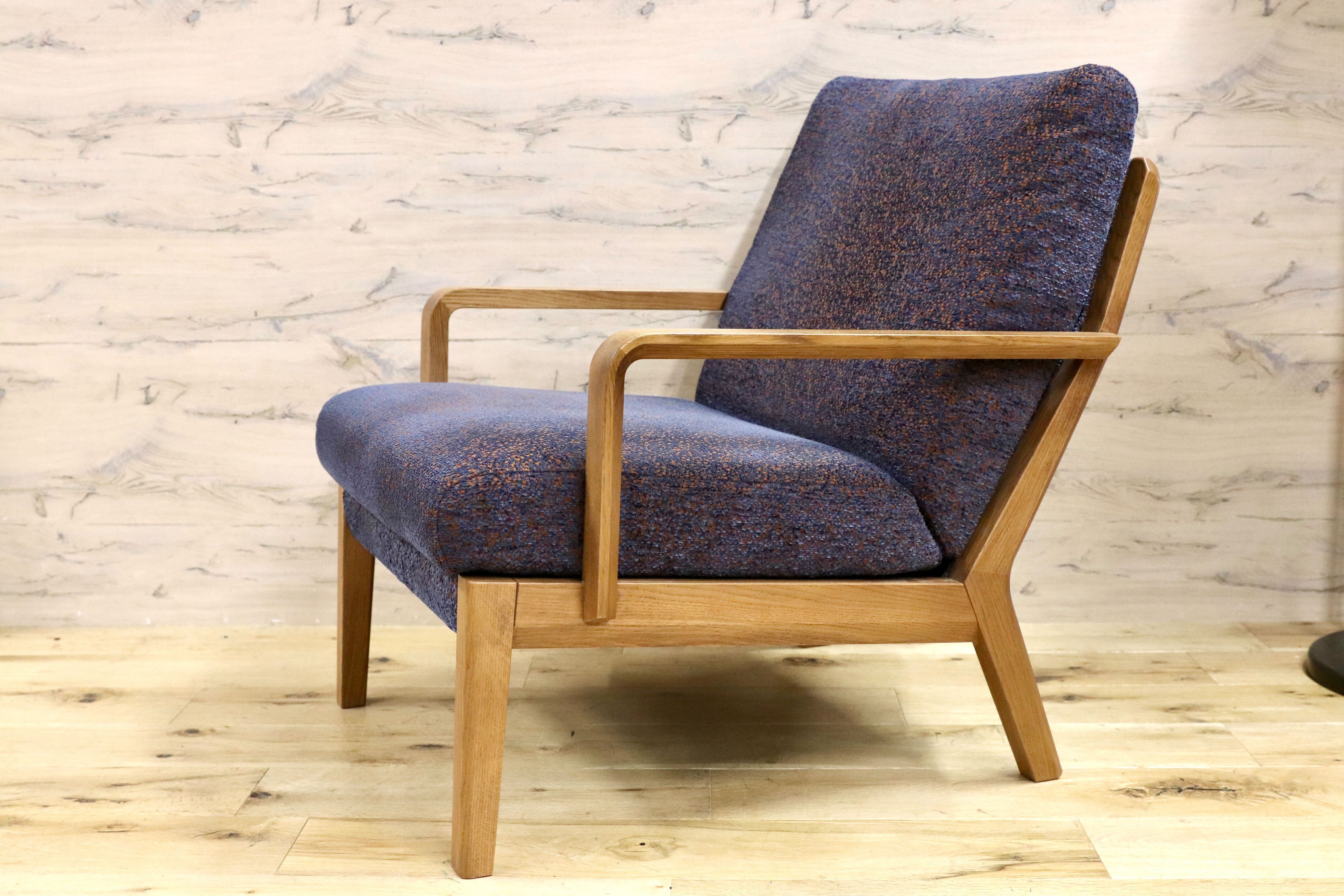 GMHS5B○karimoku / カリモク WU45 1人掛けソファ シングルソファ ラウンジチェア ファブリック オーク材 定価18.8万