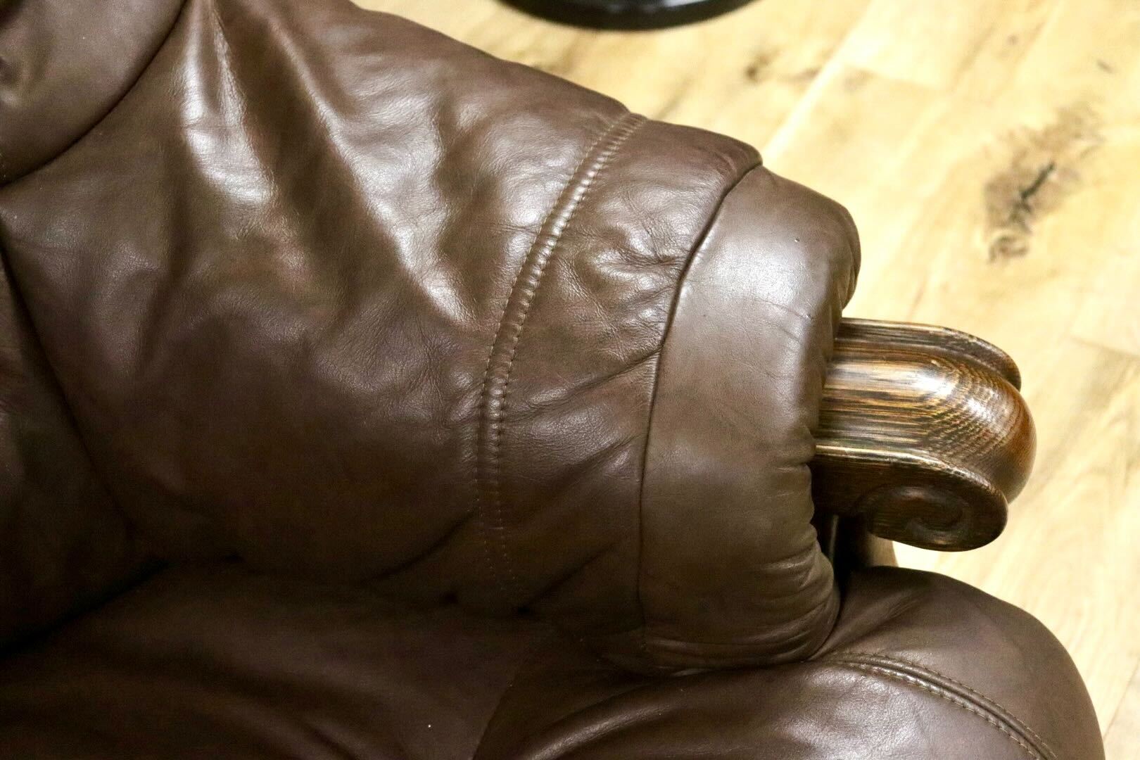 GMHH144A○オランダ製 ダッチカントリー 1人掛けソファ シングルソファ オーク材 本革 応接 リビング ブラウン ヴィンテージ 約35万