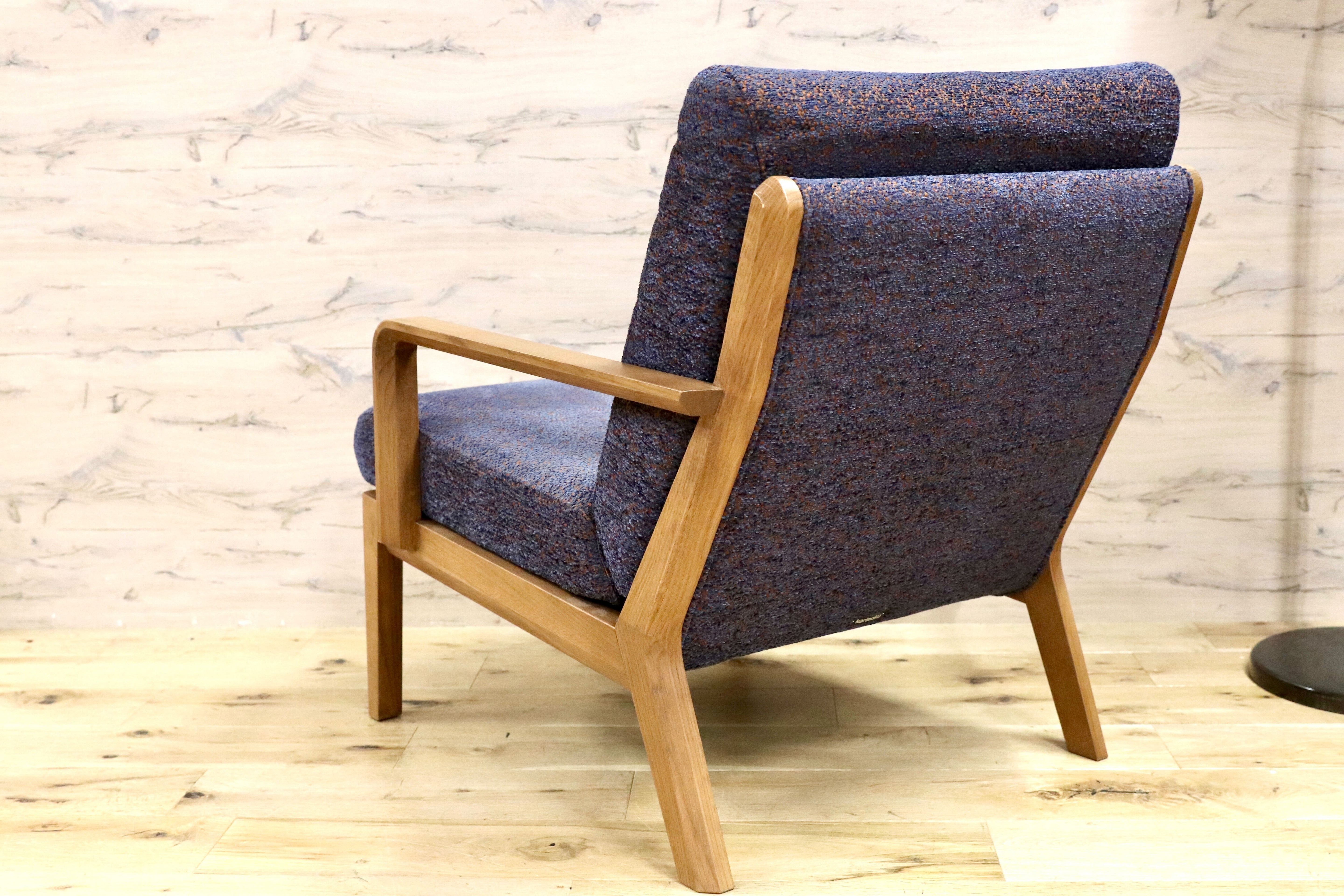 GMHS5B○karimoku / カリモク WU45 1人掛けソファ シングルソファ ラウンジチェア ファブリック オーク材 定価18.8万