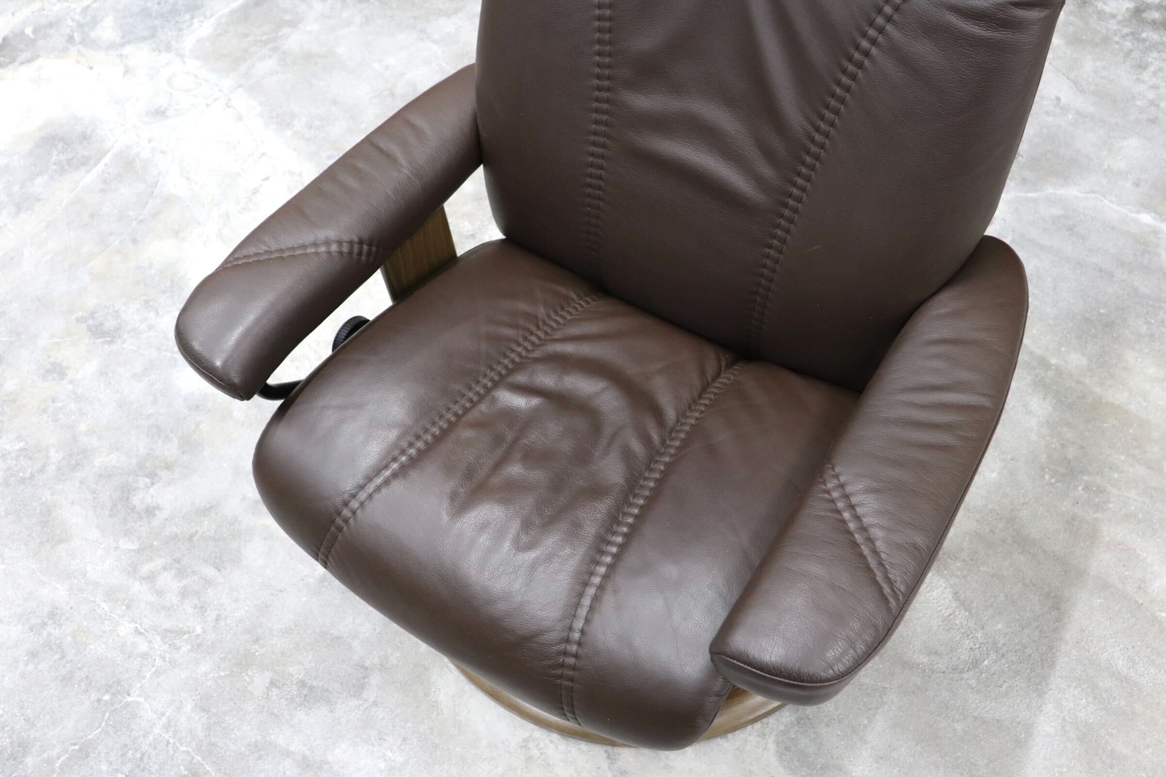 GMHK283○EKORNES / エコーネス コンサル リクライニングチェア パーソナルチェア 北欧 ノルウェー 本革 ブラウン Mサイズ 美品