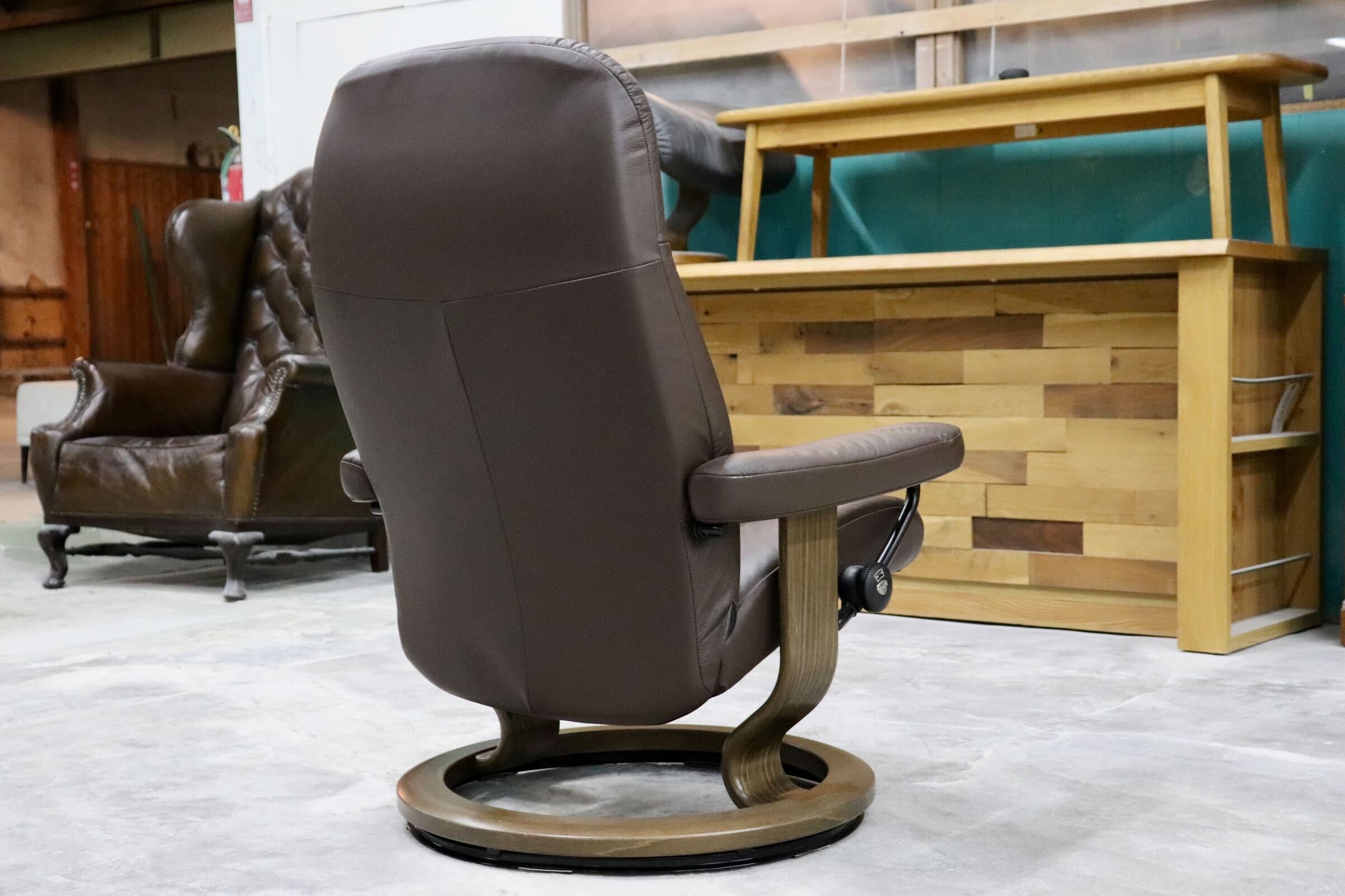 GMHK283○EKORNES / エコーネス コンサル リクライニングチェア パーソナルチェア 北欧 ノルウェー 本革 ブラウン Mサイズ 美品