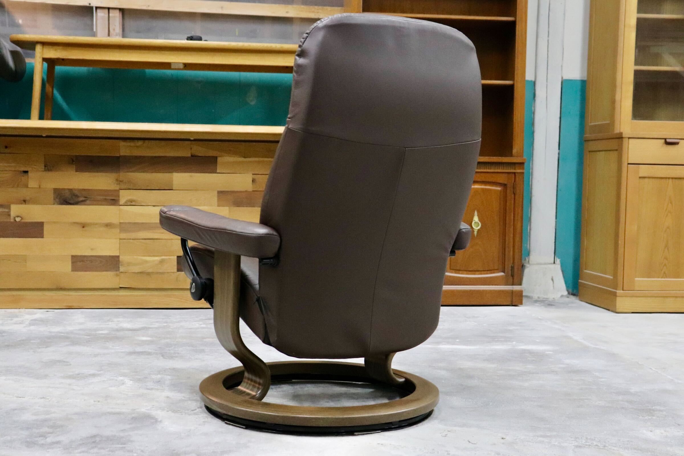 GMHK283○EKORNES / エコーネス コンサル リクライニングチェア パーソナルチェア 北欧 ノルウェー 本革 ブラウン Mサイズ 美品