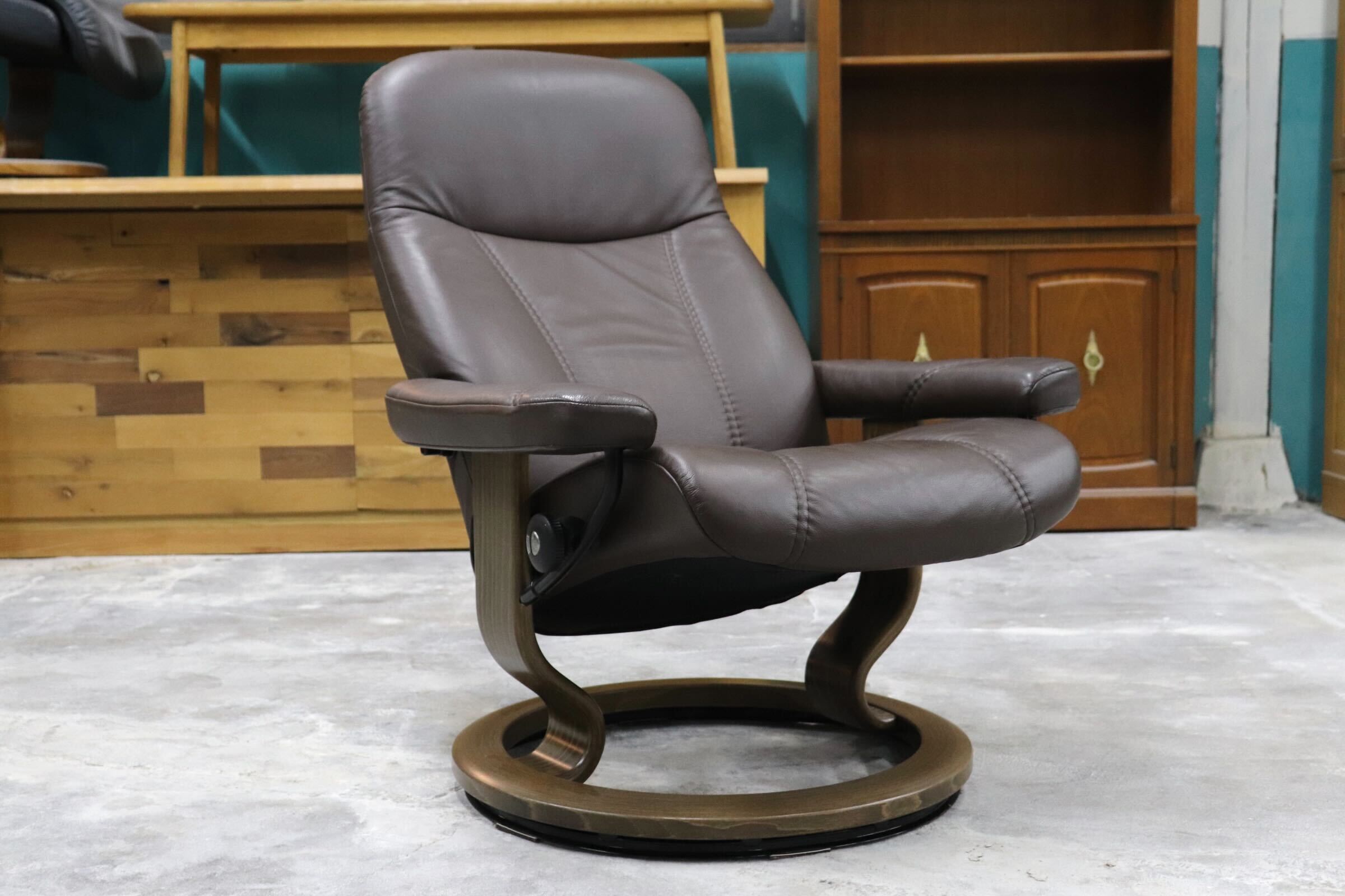 GMHK283○EKORNES / エコーネス コンサル リクライニングチェア パーソナルチェア 北欧 ノルウェー 本革 ブラウン Mサイズ 美品